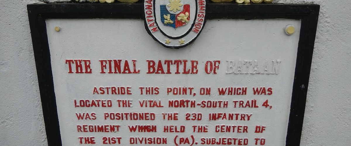 Historical marker titled “The Final Battle of Bataan” with the Philippine seal above the engraved text.