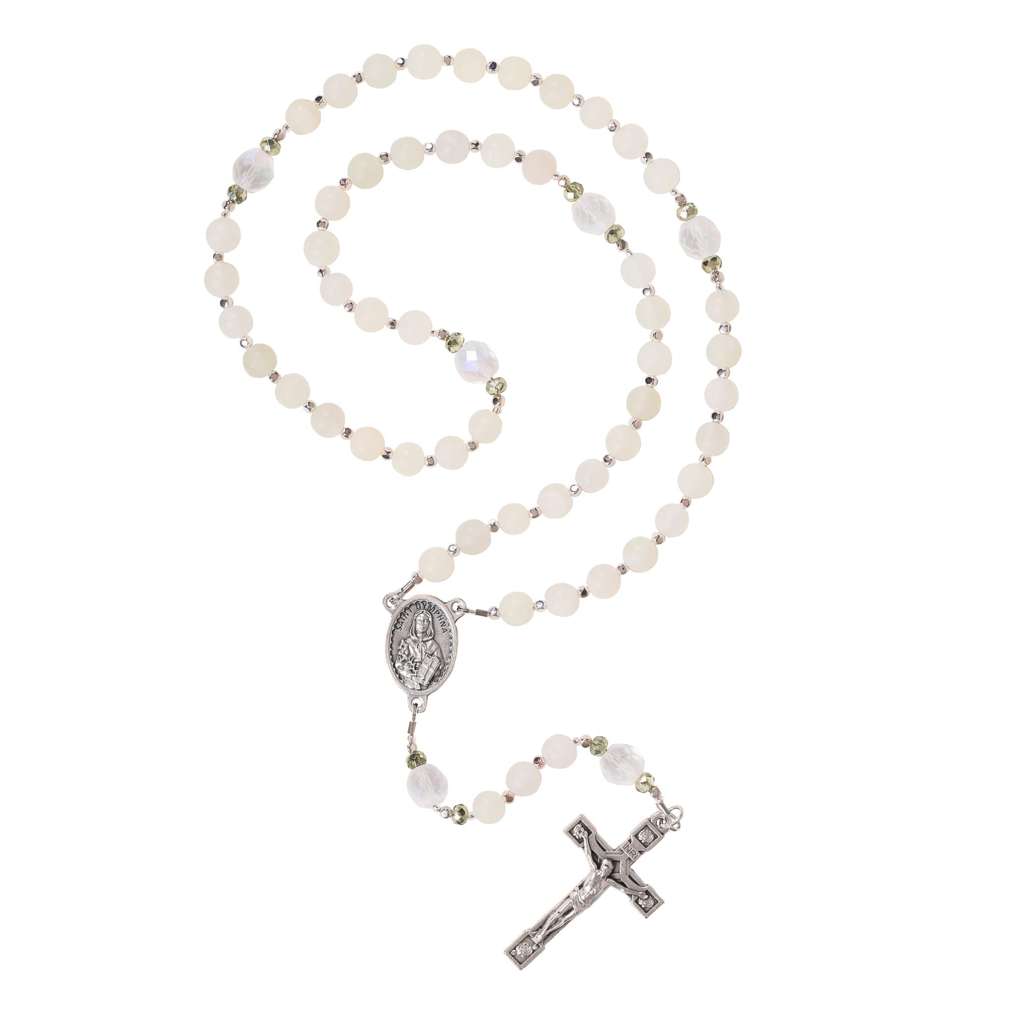 St. Dymphna Matte Jade Rosary