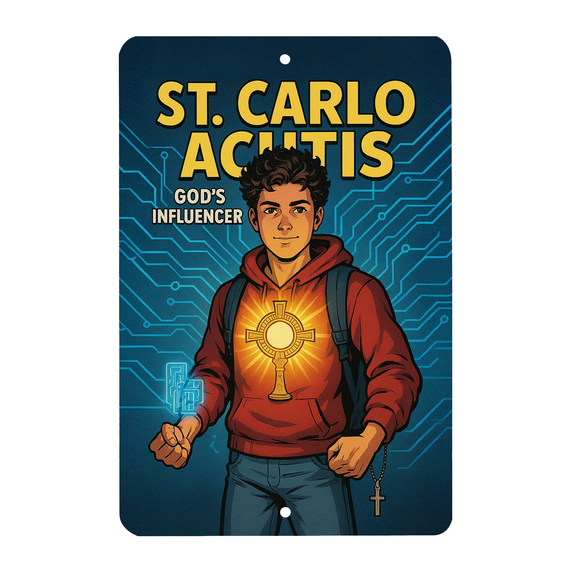St. Carlo Acutis Superhero Tin Sign