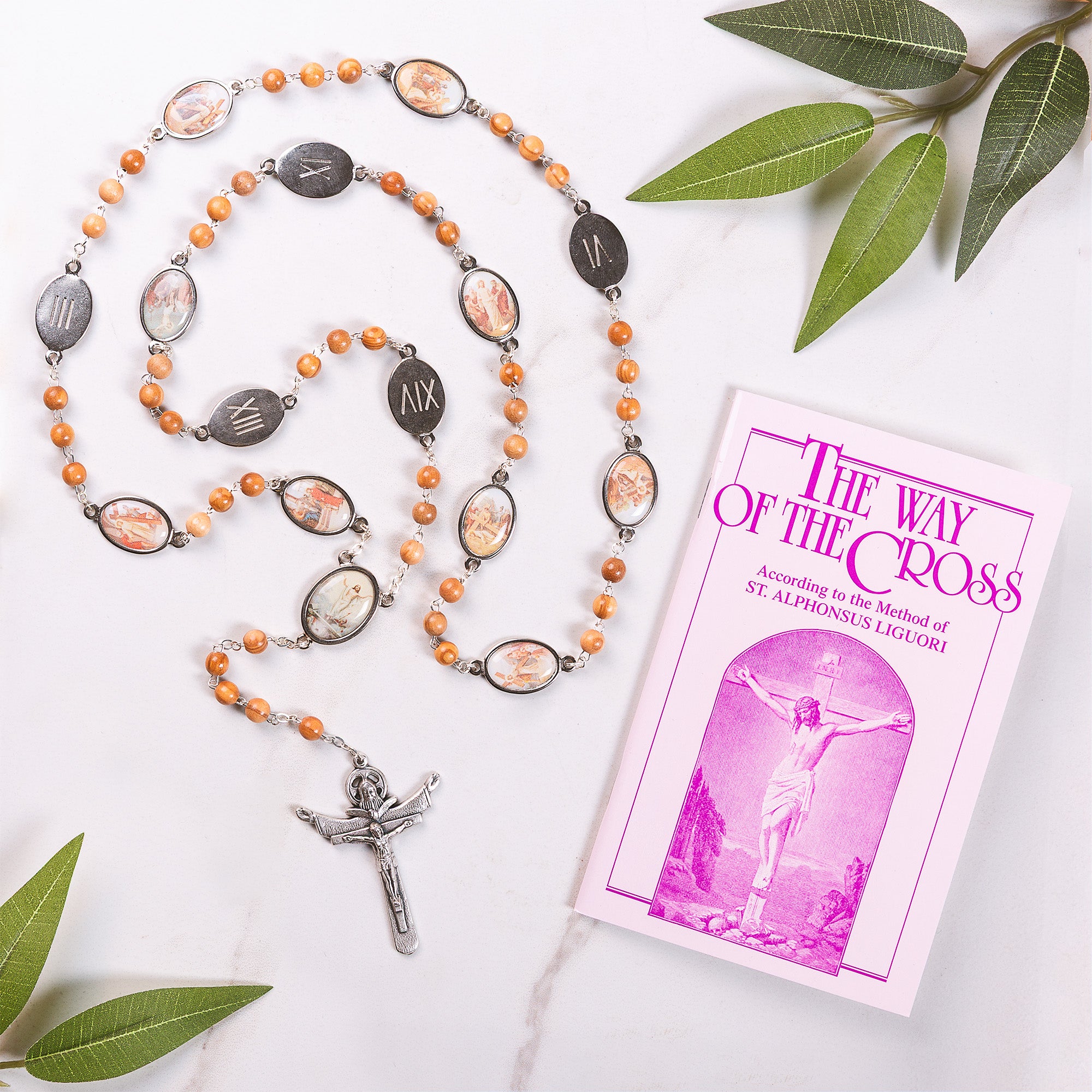 Stations of the Cross Rosary - Brown Wood & The Way of the Cross - Liguori (Gift Set)