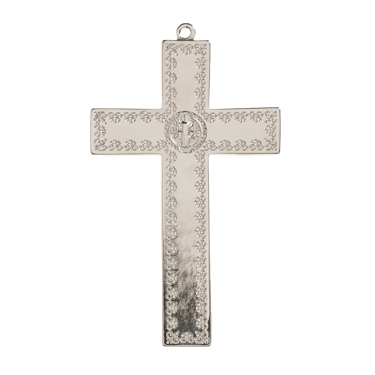 Silver St. Benedict Crucifix with Blue Enamel Accent - 4.7"