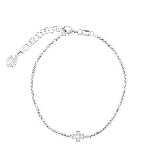 Sterling Silver Crystal Cross Bracelet