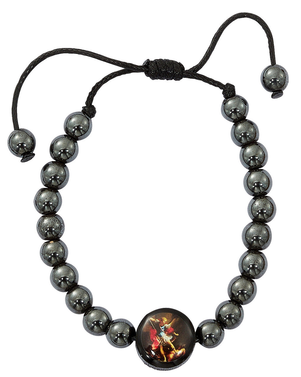 Hematite Adjustable St. Michael Corded Bracelet