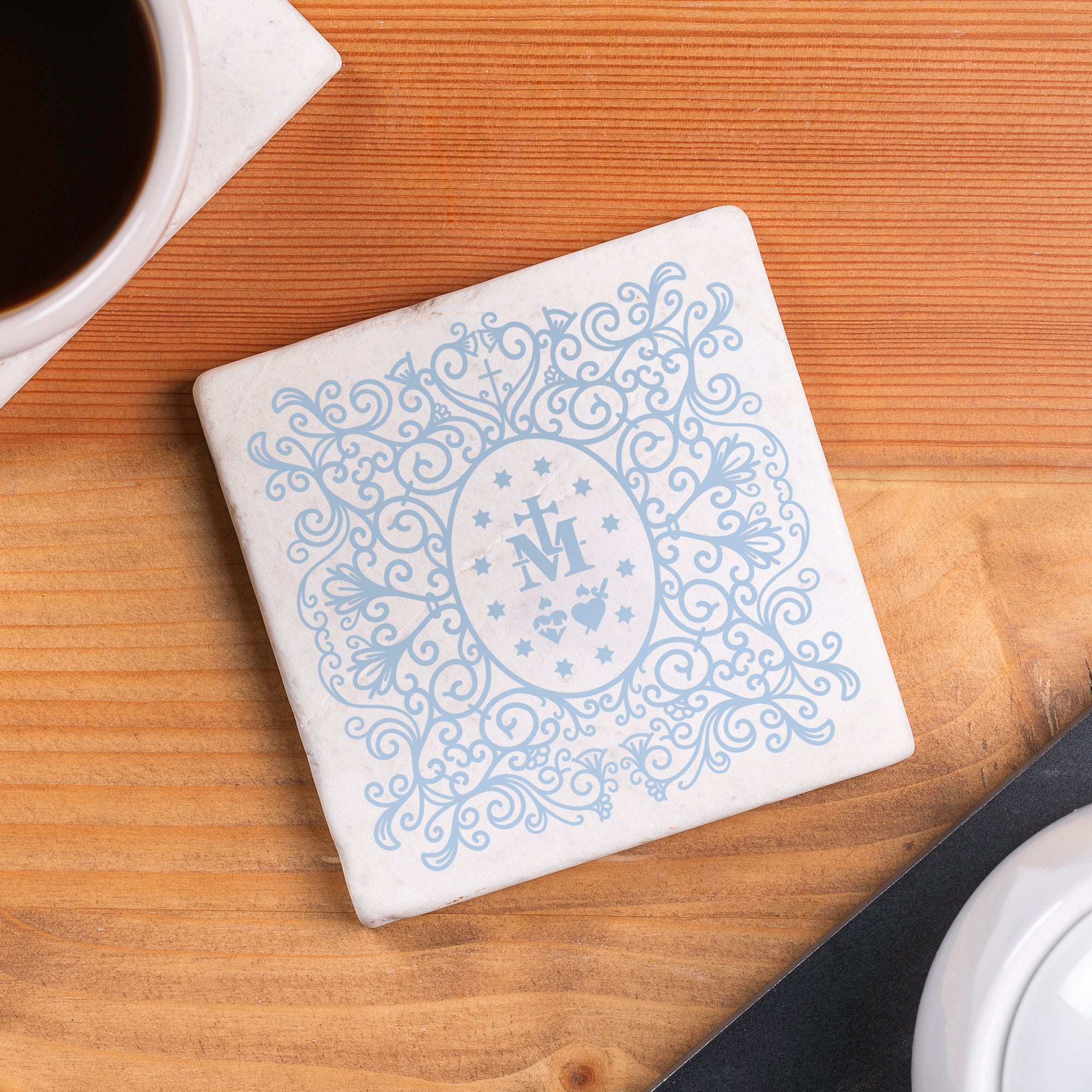Miraculous Medal Filigree Stone Coaster