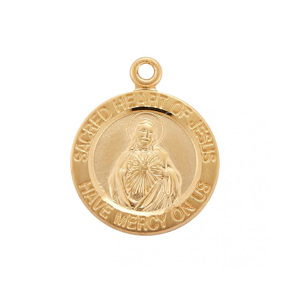 Petite Gold Round Sacred Heart Scapular Necklace