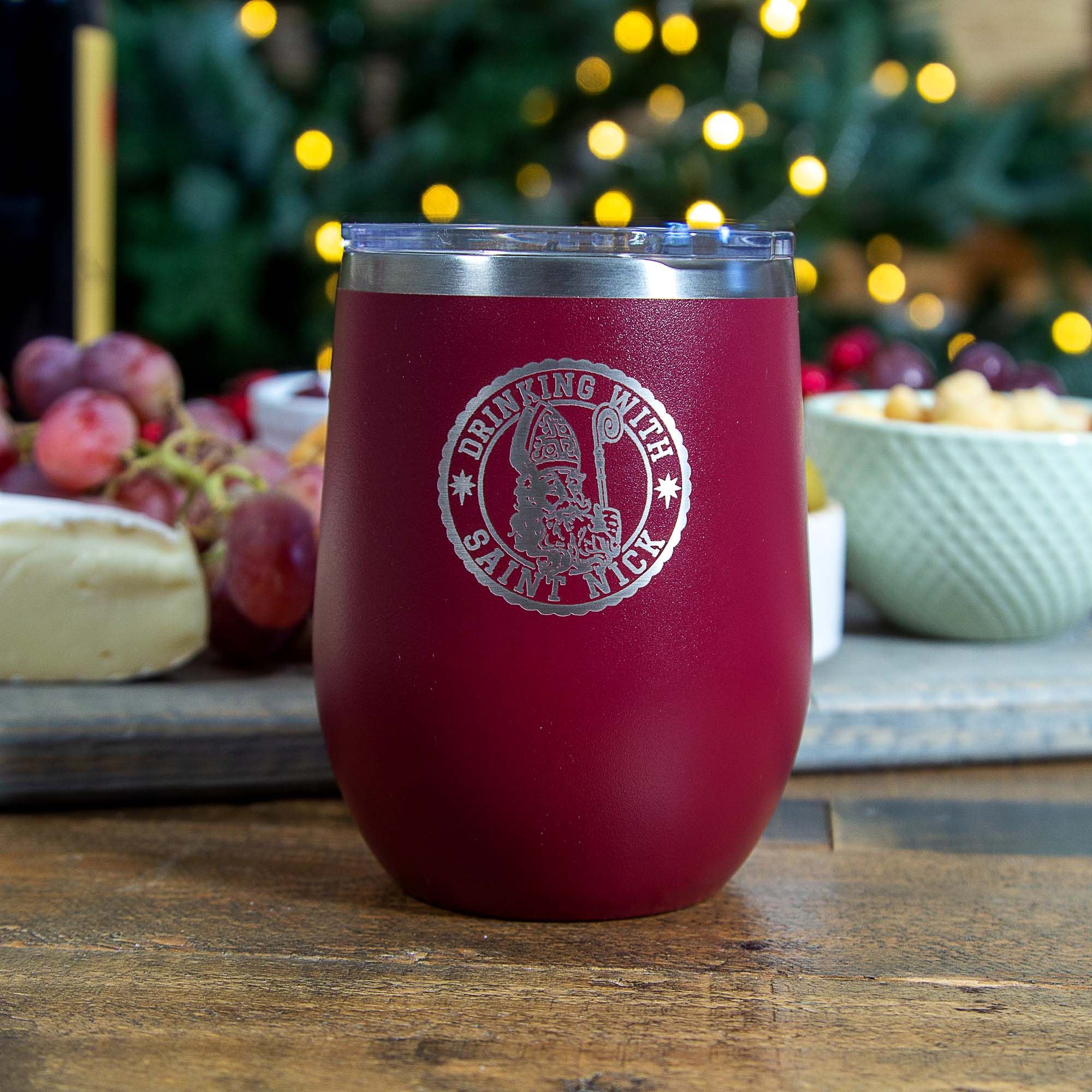 Personalized "Drinking with Saint Nick" Wine Tumbler