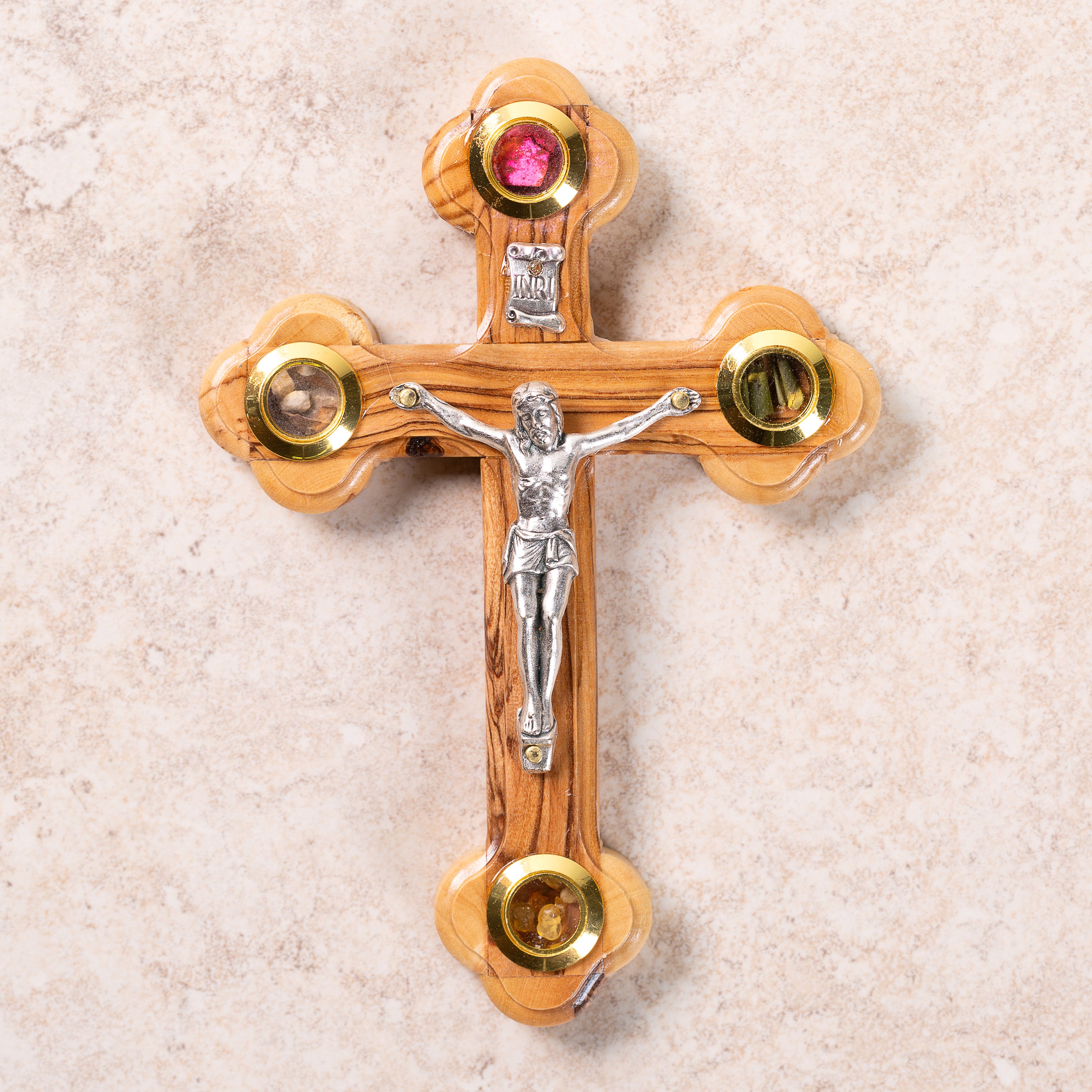 Olive Wood Crucifix with Jerusalem Soil