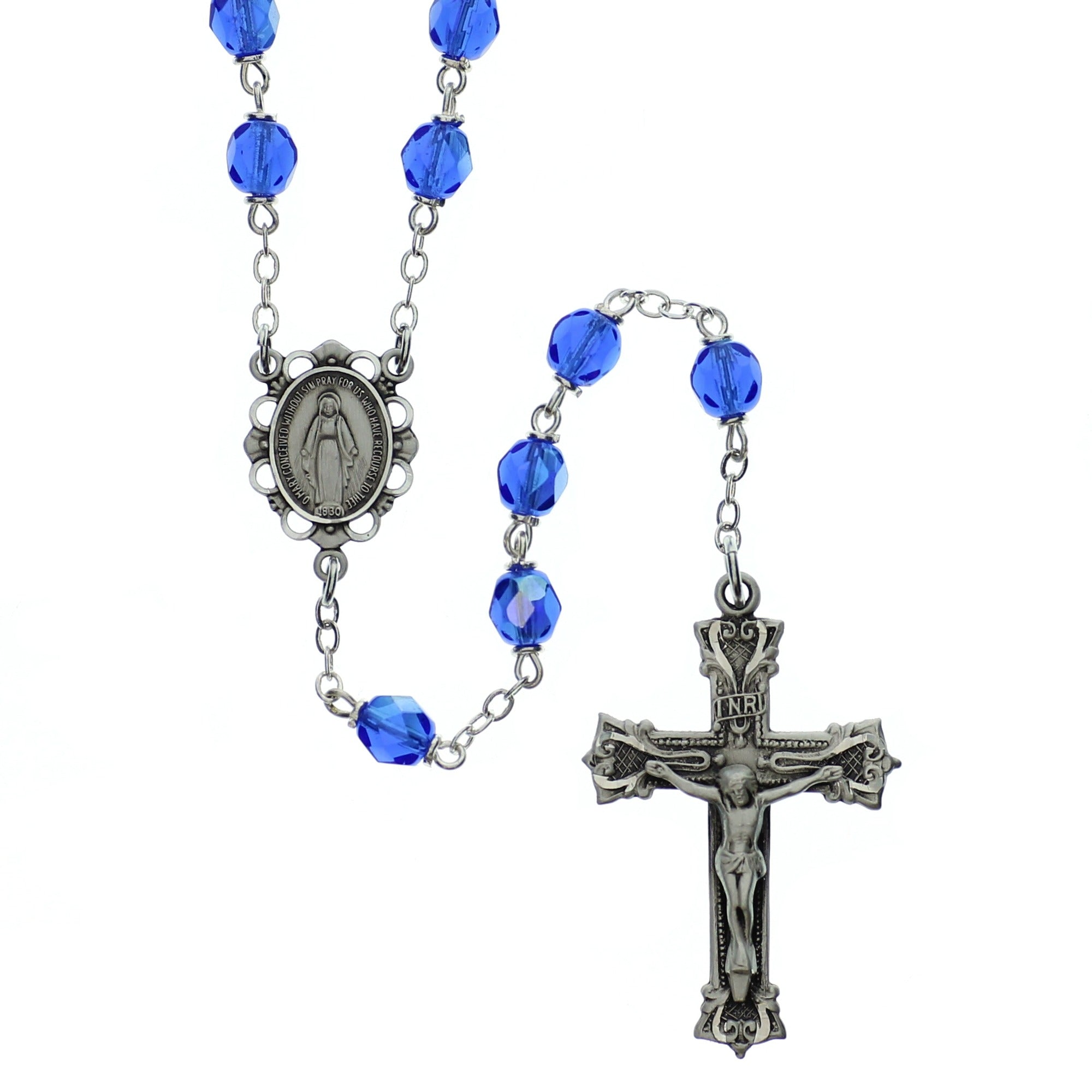 Bohemian Glass Birthstone Rosary - Sapphire / September