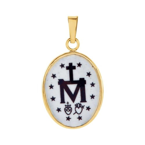 14kt Yellow Gold 13x10mm Miraculous Hand-Painted Porcelain Medal