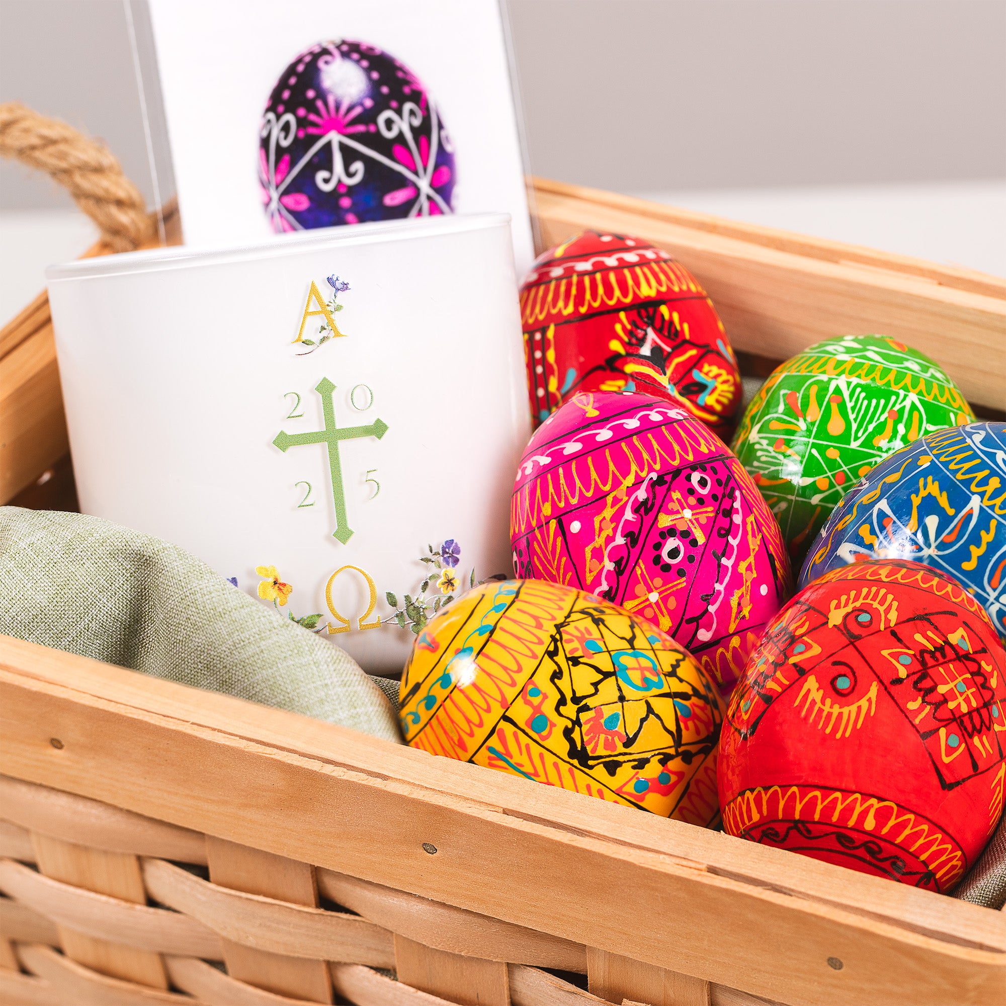 Wooden Easter Eggs - Set of 6 & Easter Paschal Candle Gift Set