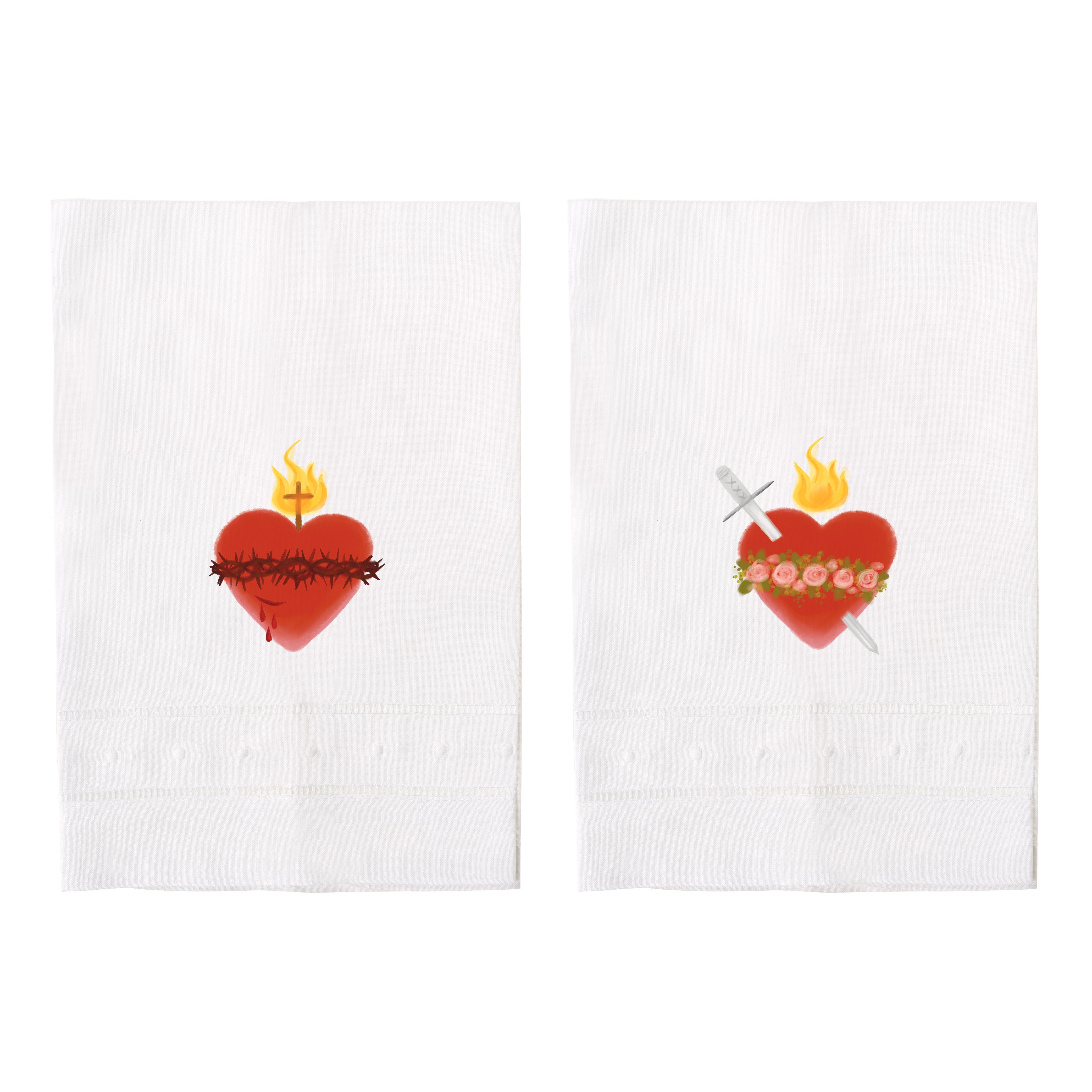 Sacred & Immaculate Heart Linen Watercolor Guest Towels-set of 2