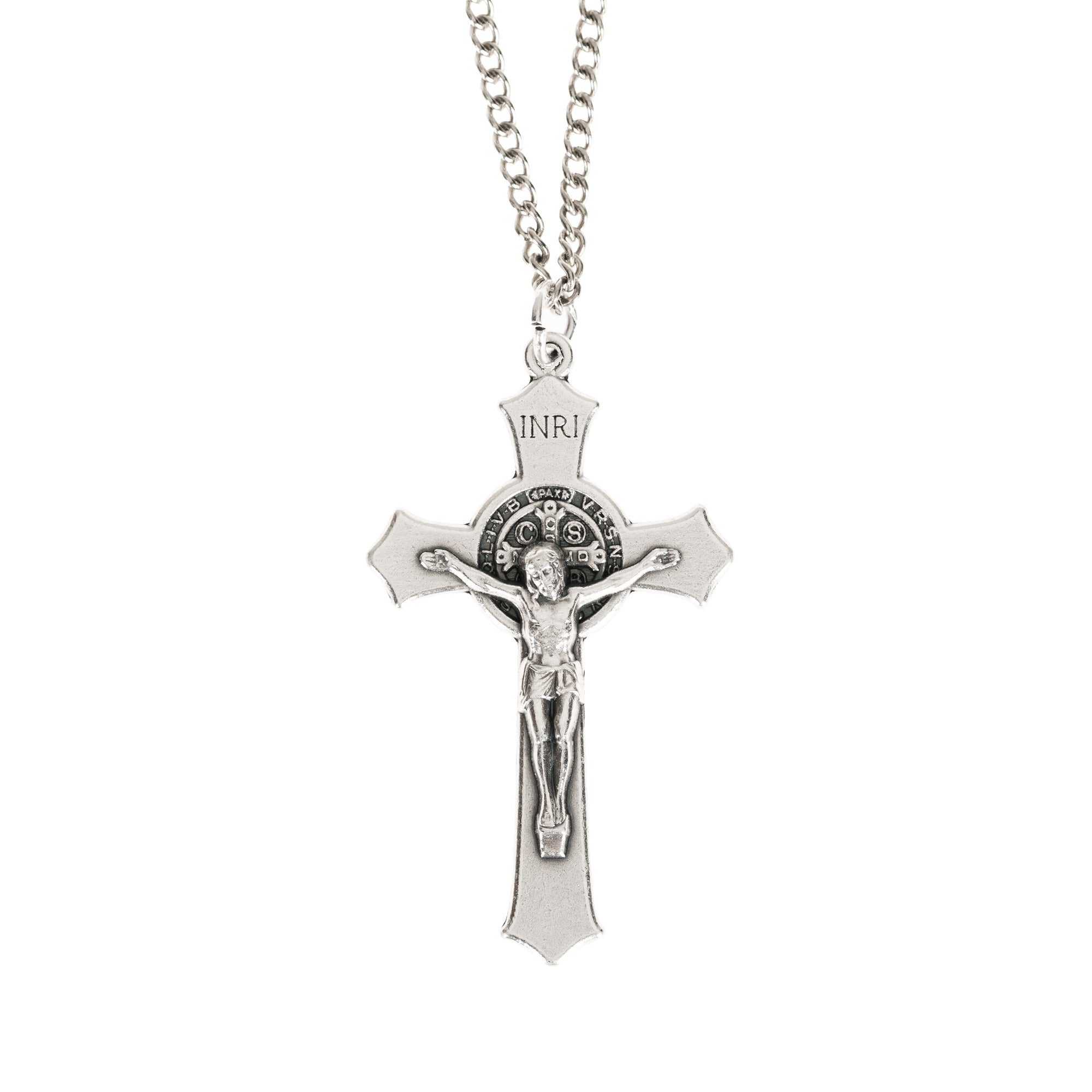 St. Benedict Oxidized Silver Crucifix Necklace