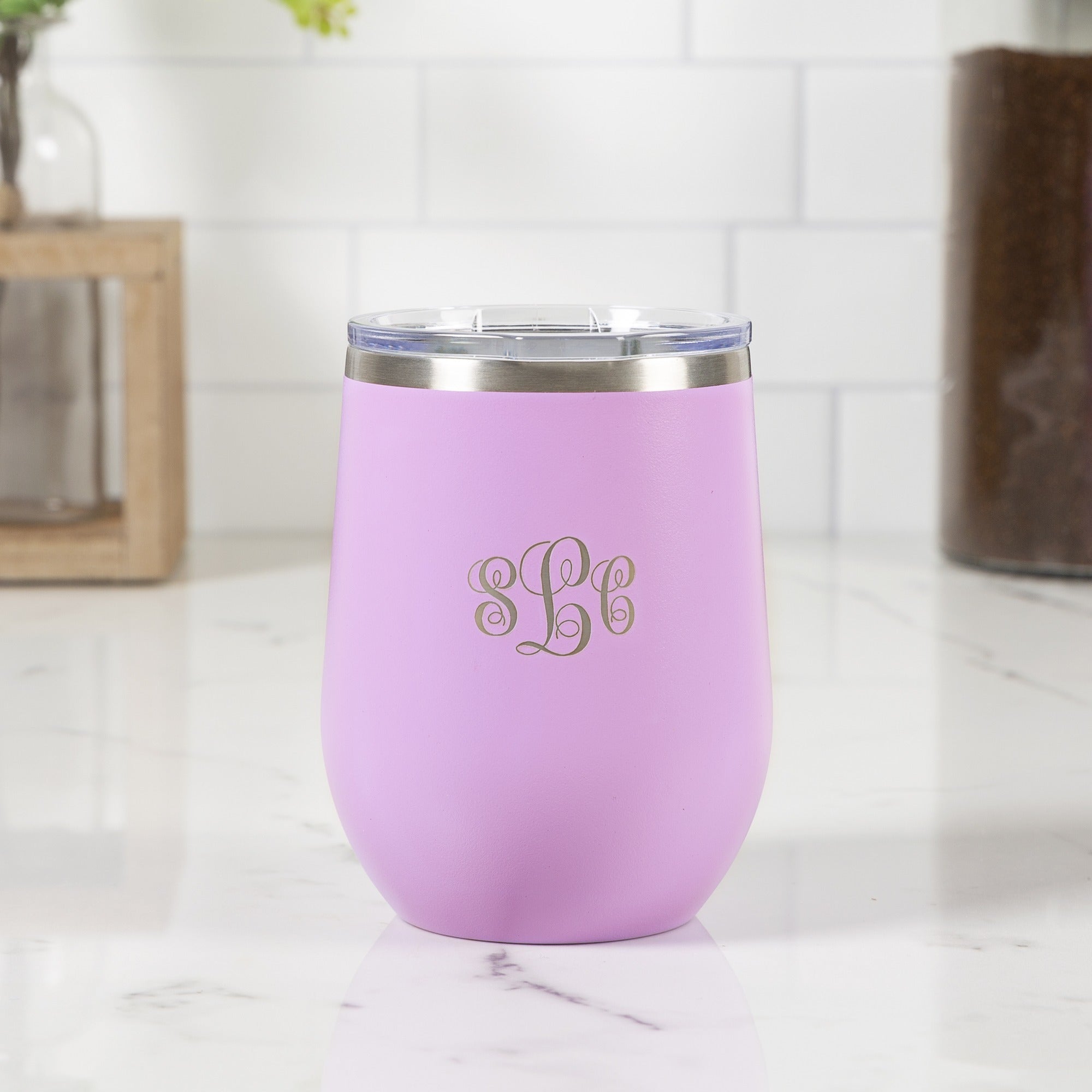 Personalized Joy Is Prayer Lilac Wine Tumbler