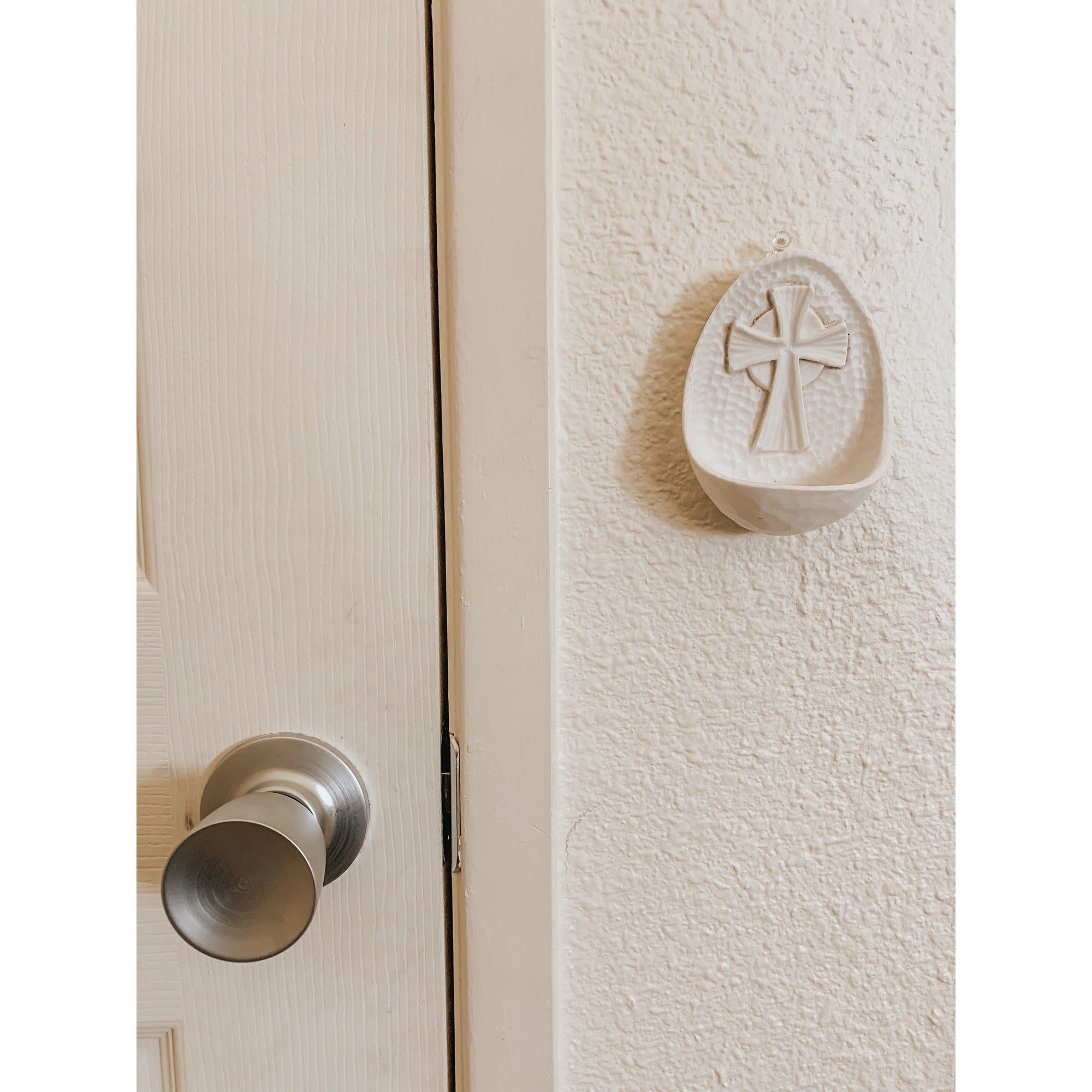 Antique White Cross Holy Water Font
