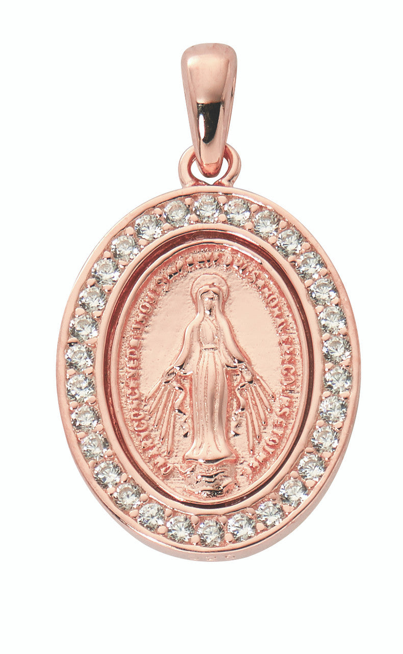Rose Gold Crystal Miraculous Medal Necklace