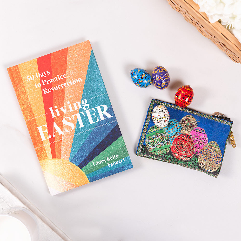 Living Easter: 50 Days to Practice Resurrection & Handpainted Pysanky Egg Set with Tapestry Pouch Gift Set