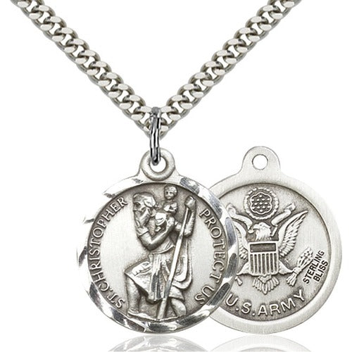 Sterling Silver St. Christopher Pendant/ Army - 2509531