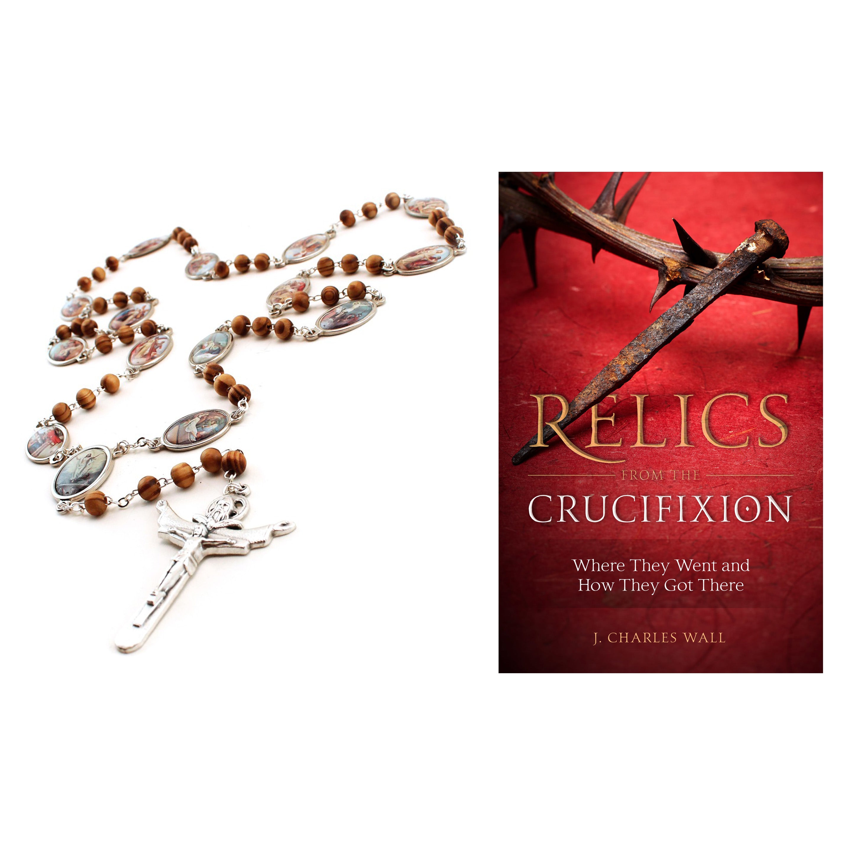 Stations of the Cross Rosary - Brown Wood & Relics from the Crucifixion - Where They Went and How They Got There (2 Gift Set)