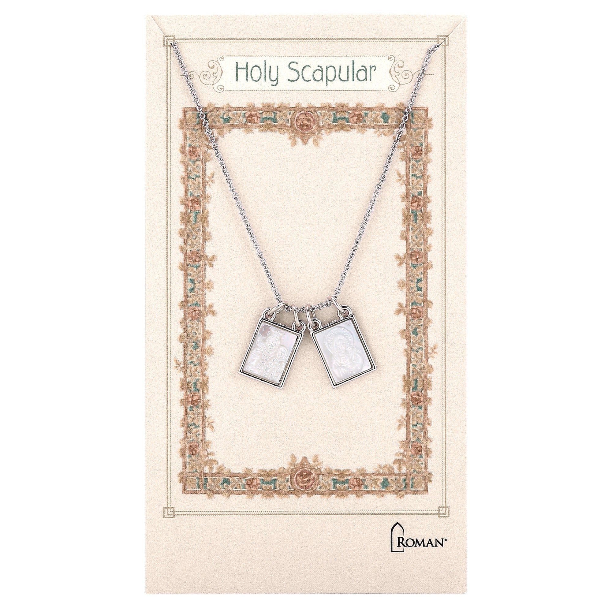 Pearlized Scapular Silver Neckace