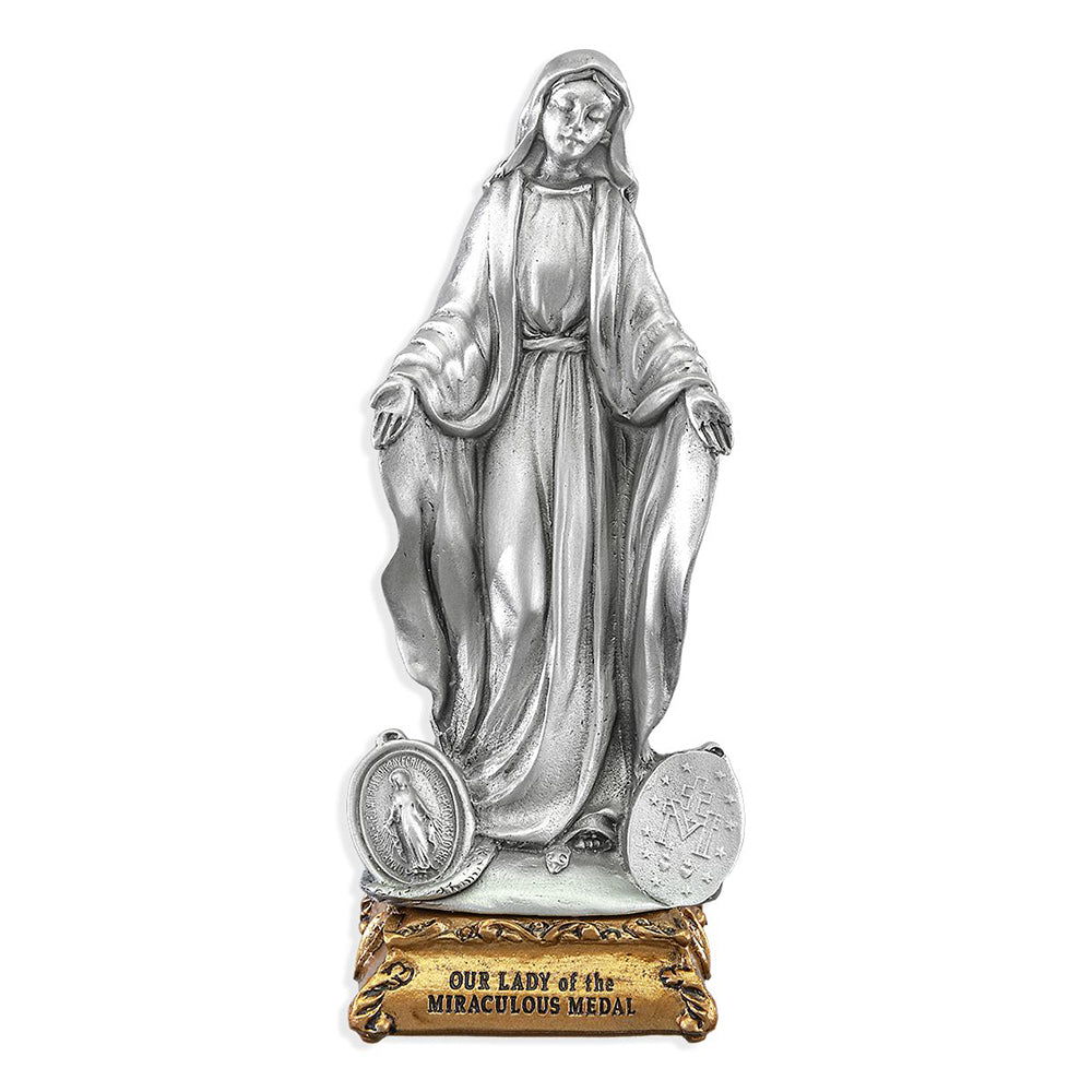 Pewter Our Lady of the Miraculous Medal Figurine - 4 "