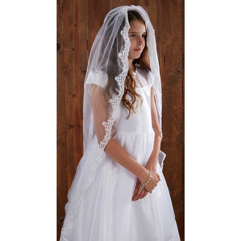 45" Satin & Lace First Communion Veil