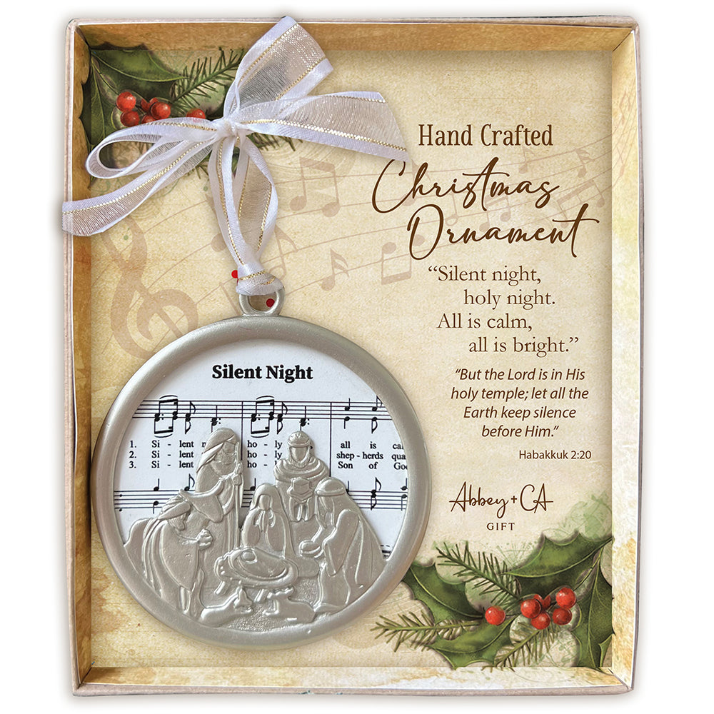 Silent Night Holy Night Brushed Silver Ornament