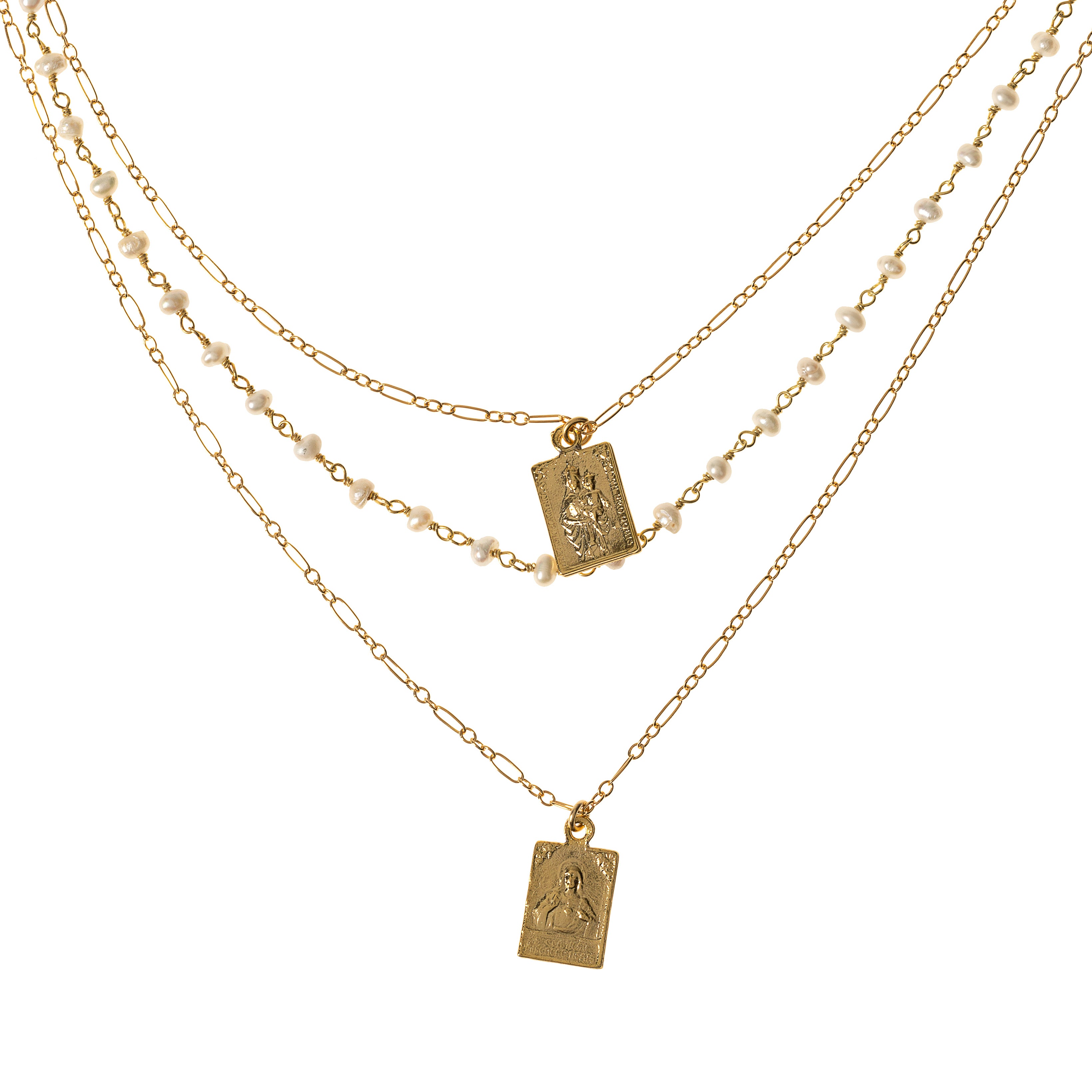 Triple Strand Scapular & Pearl Necklace