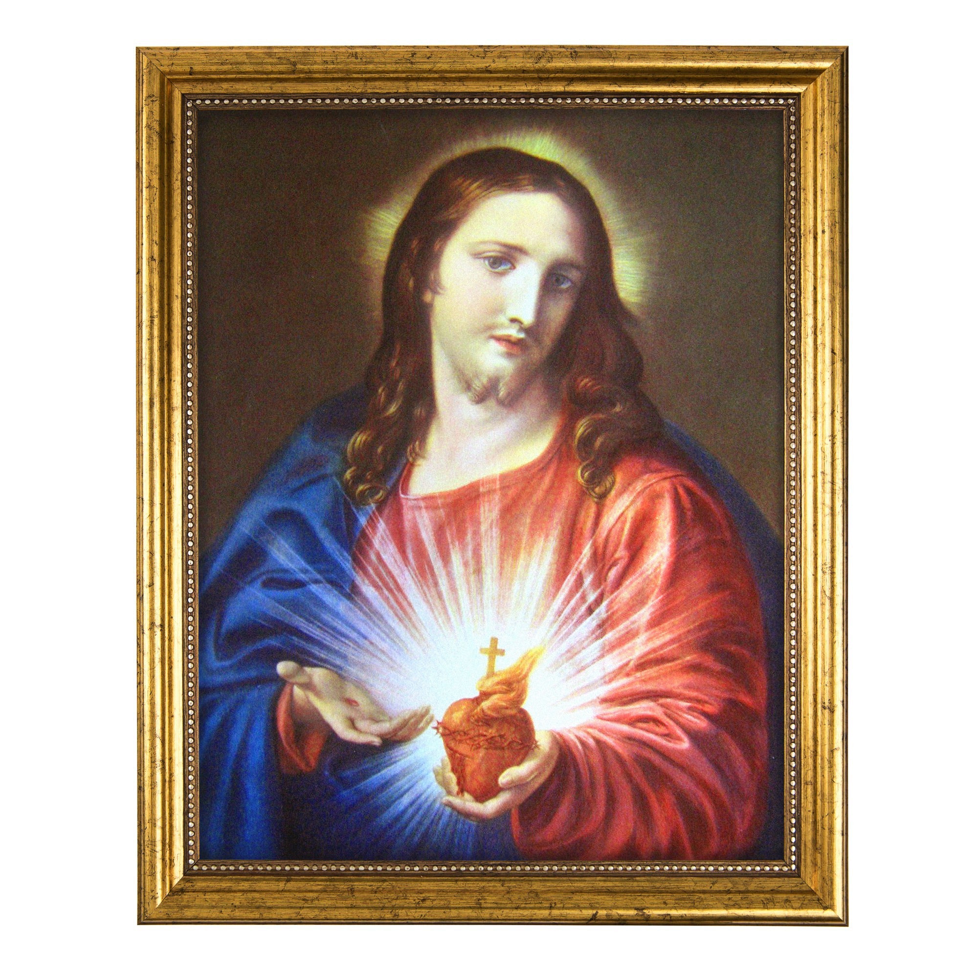 Sacred Heart Antique Gold Framed Print - 8" x 10"