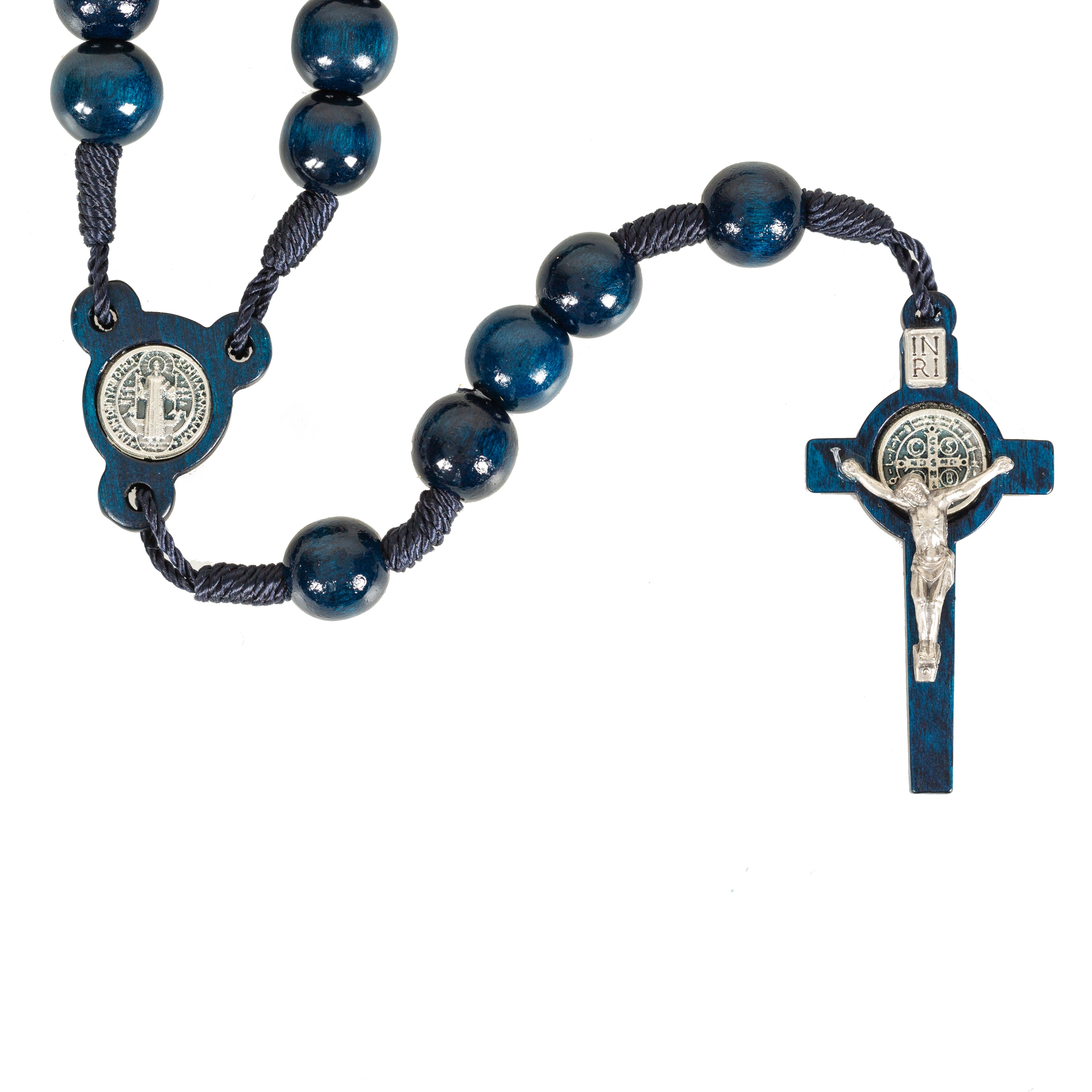 St. Benedict Dark Blue Wood Bead Rosary
