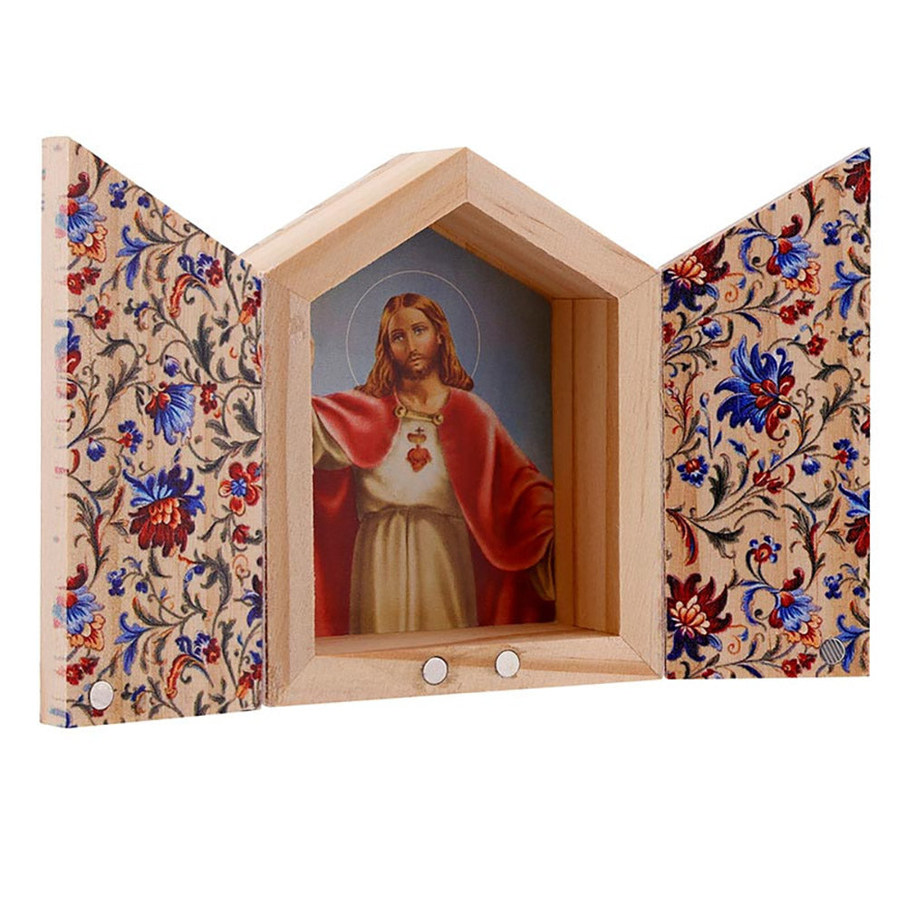 Sacred Heart Miniature Wooden Triptych