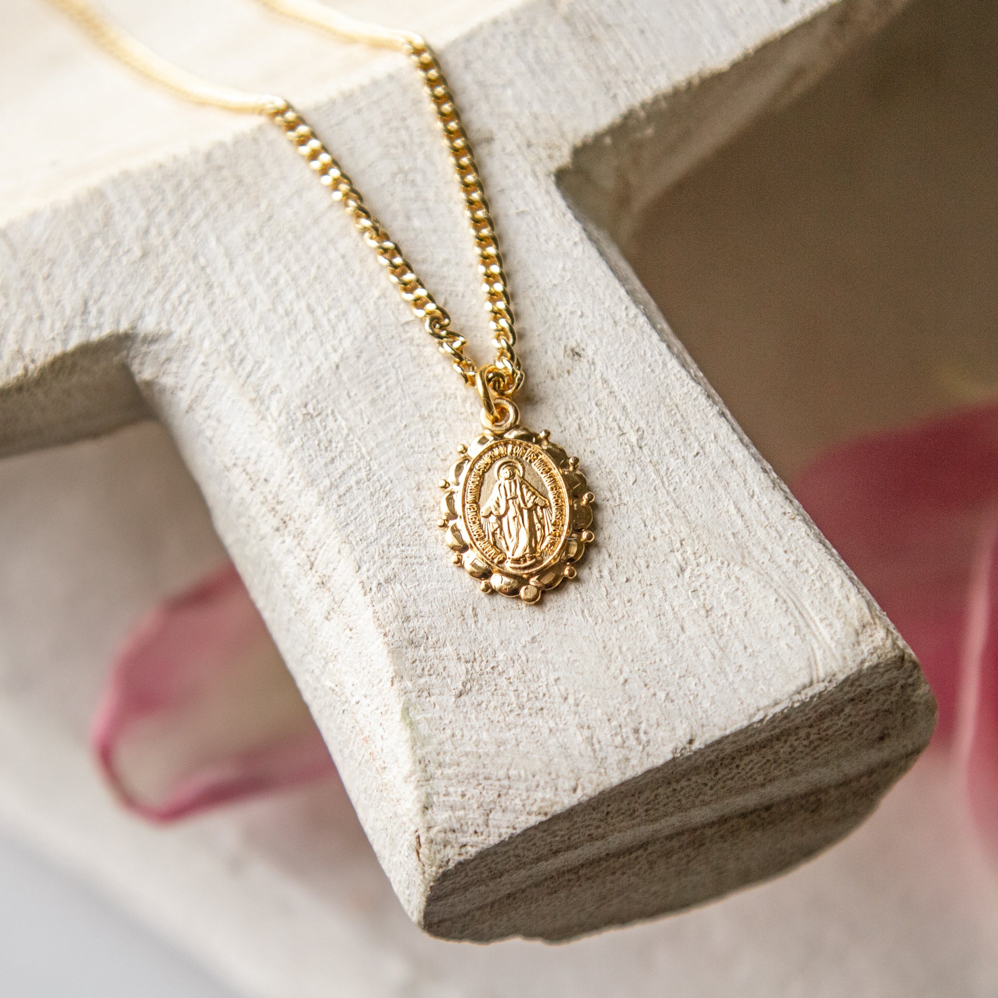 Petite Laced Gold/Sterling Miraculous Medal Necklace