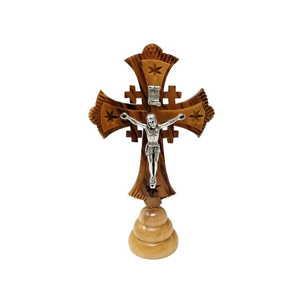 Olive Wood Jerusalem Cross Standing Crucifix - 6"