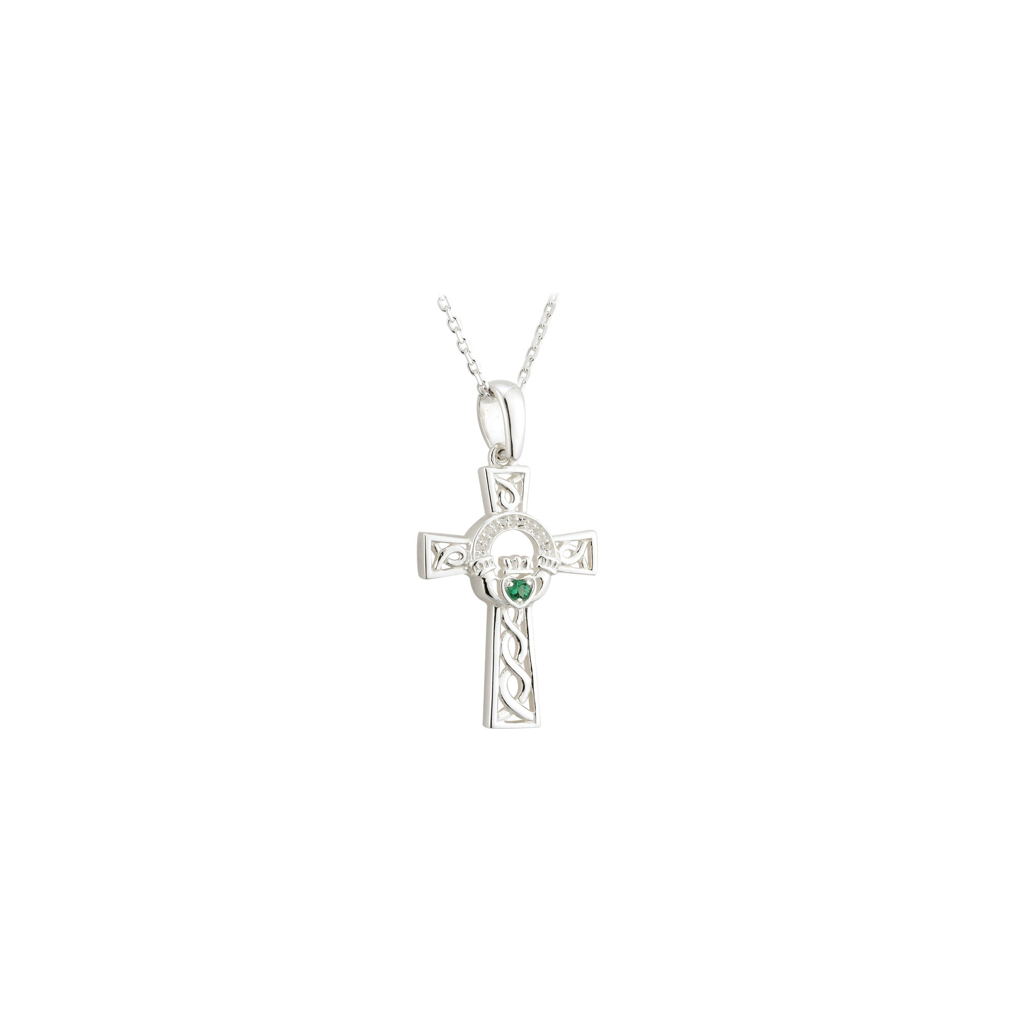 Sterling Silver Green Crystal Claddagh Cross