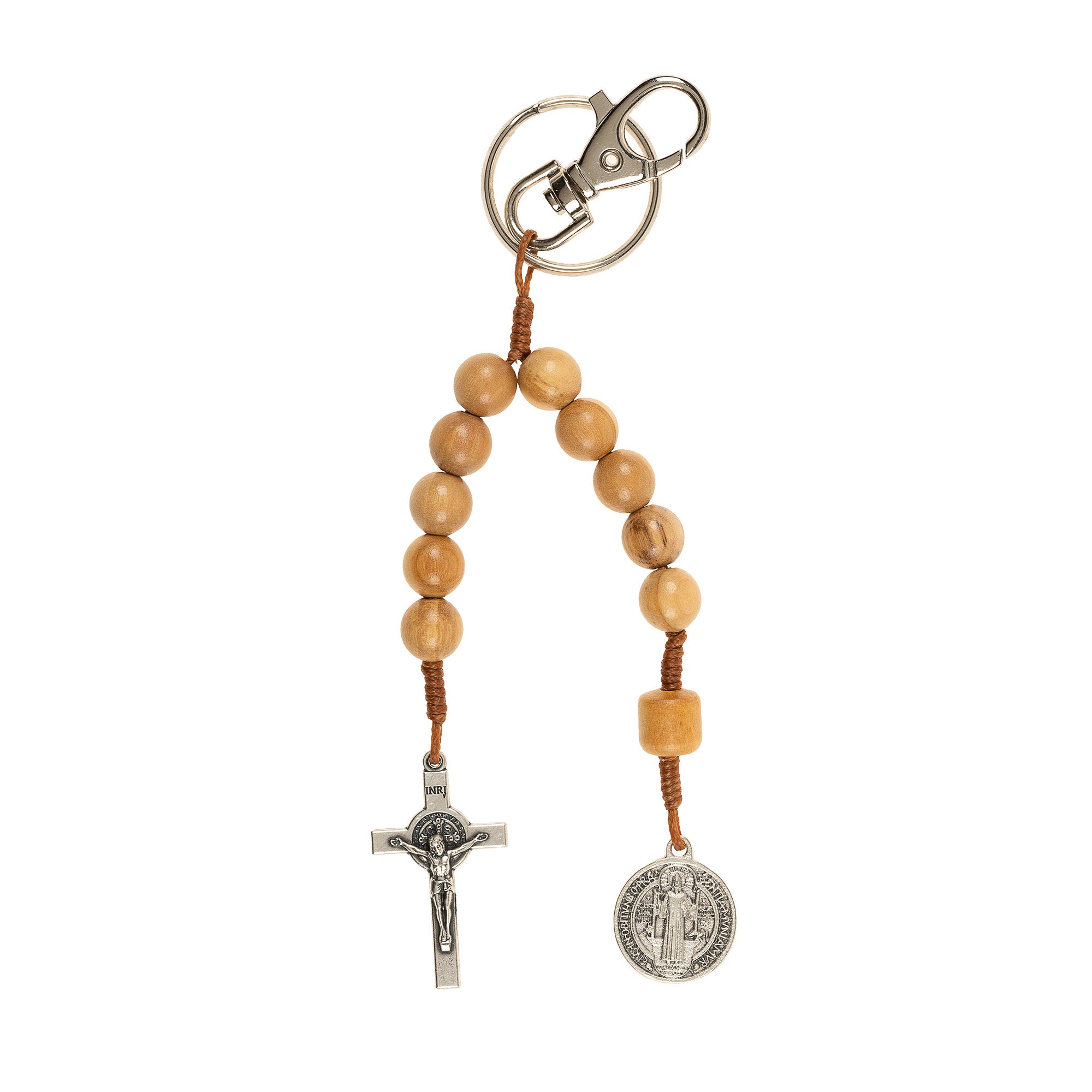 Clip-On Olive Wood St. Benedict One Decade Rosary