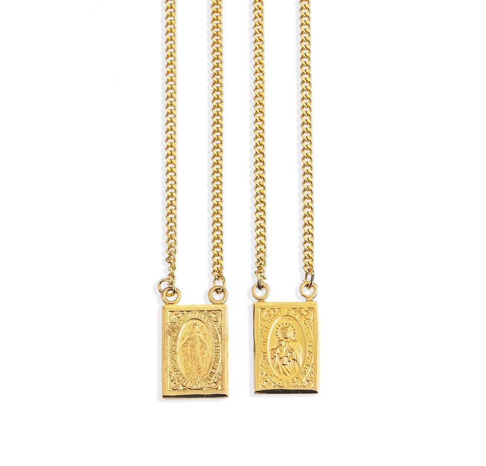Gold Over Sterling Scapular & Miraculous Medal Necklace