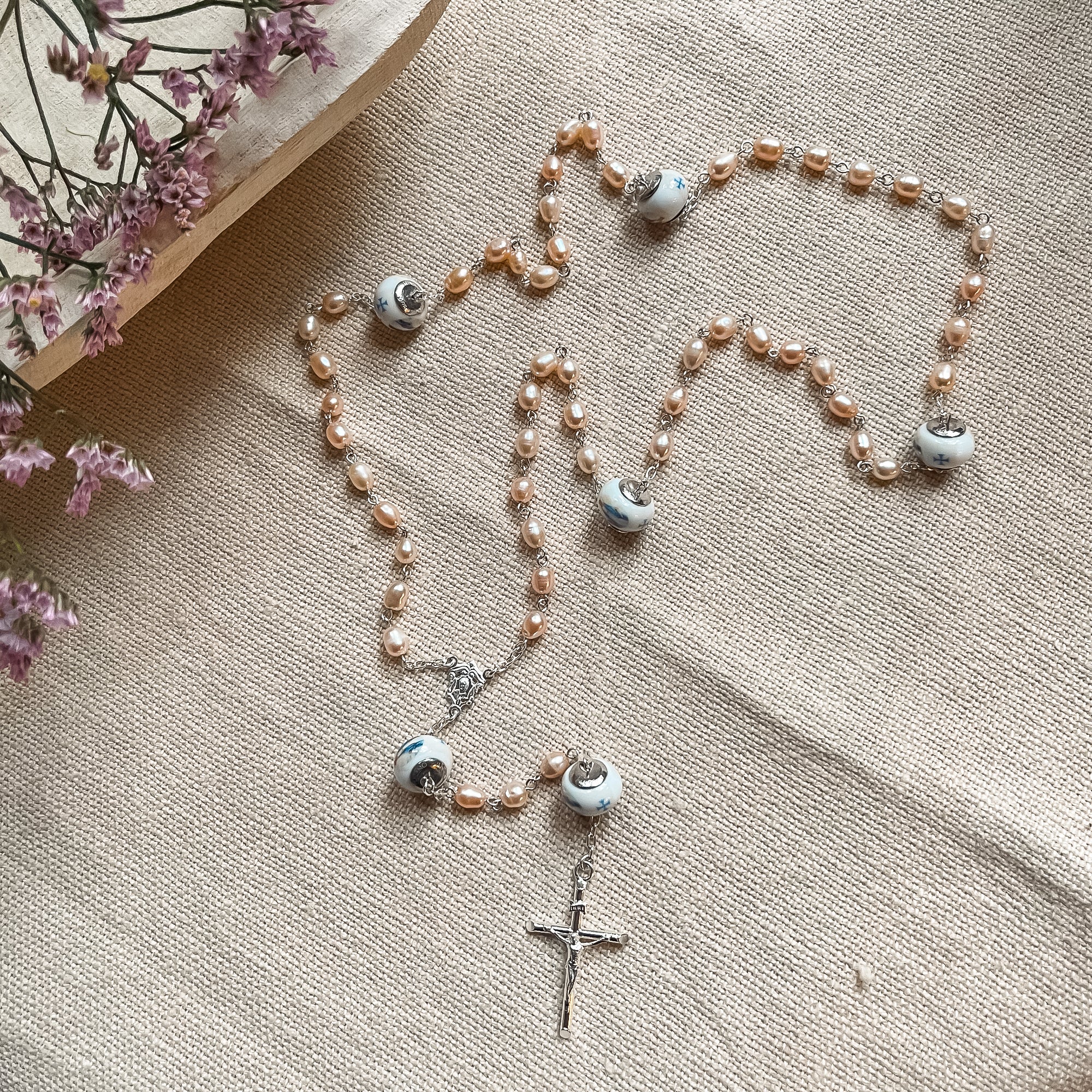 Italian Freshwater Pearl Miraculous Rosary