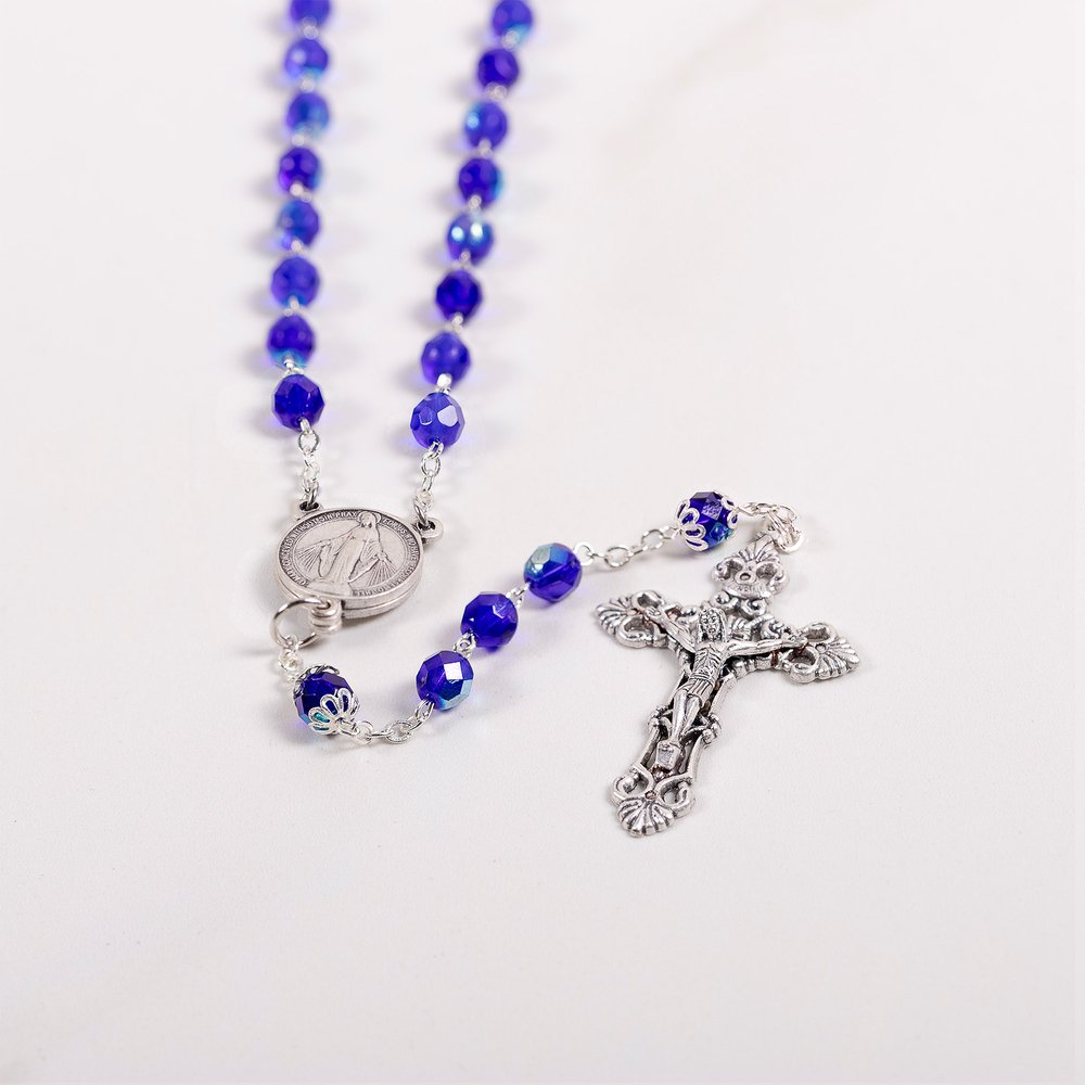 Mysteries Centerpiece Blue Crystal Rosary