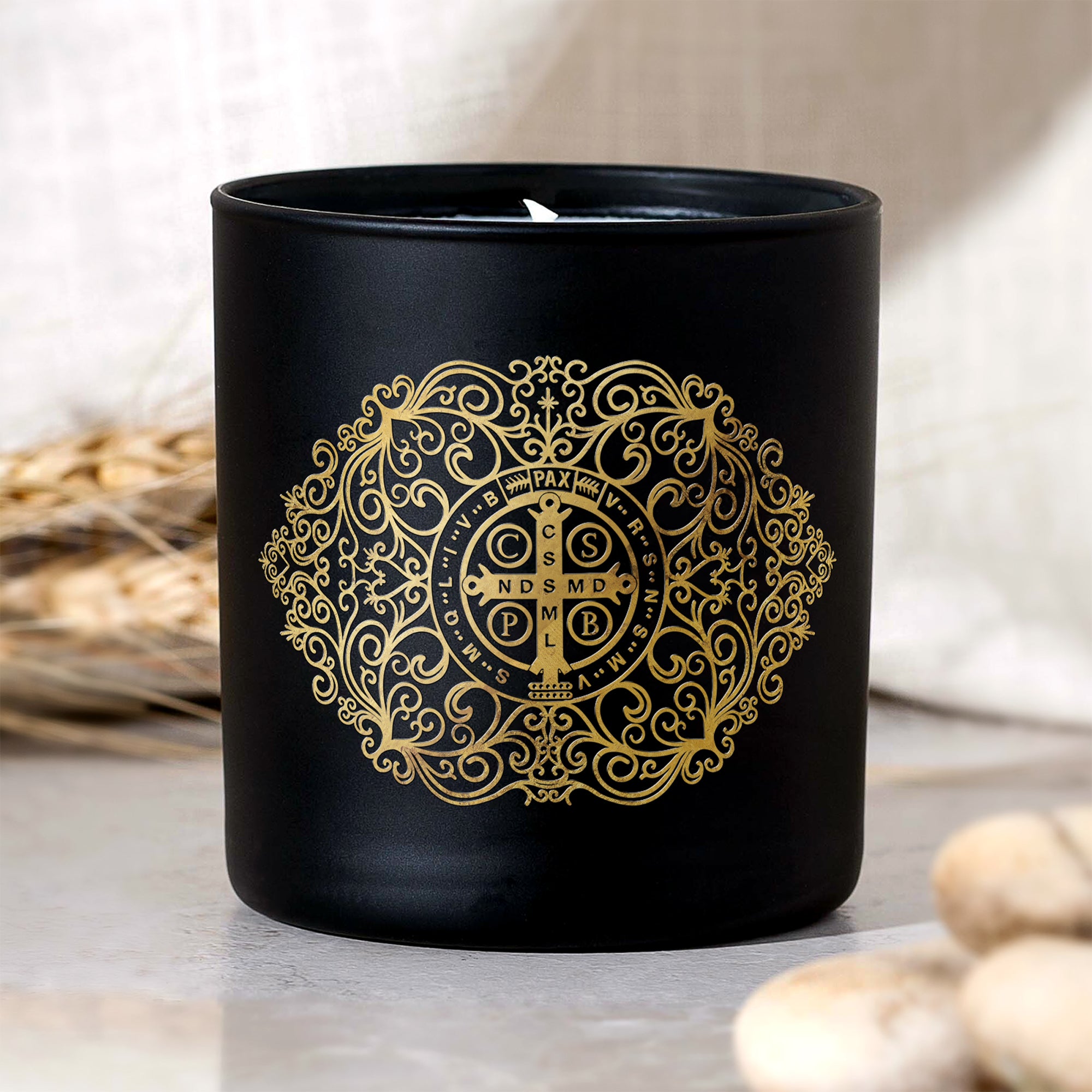 St. Benedict Gold Filigree Candle