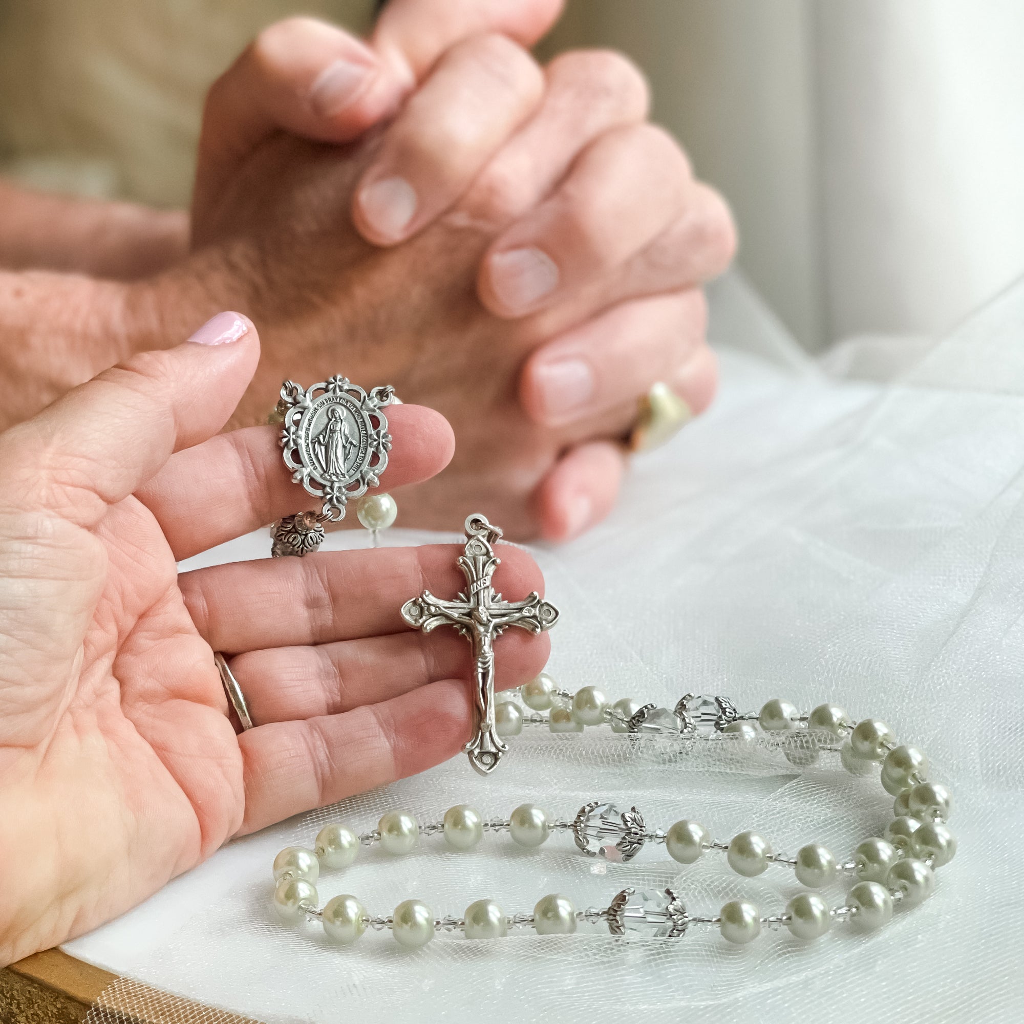 Pearl and Crystal Wedding Rosary