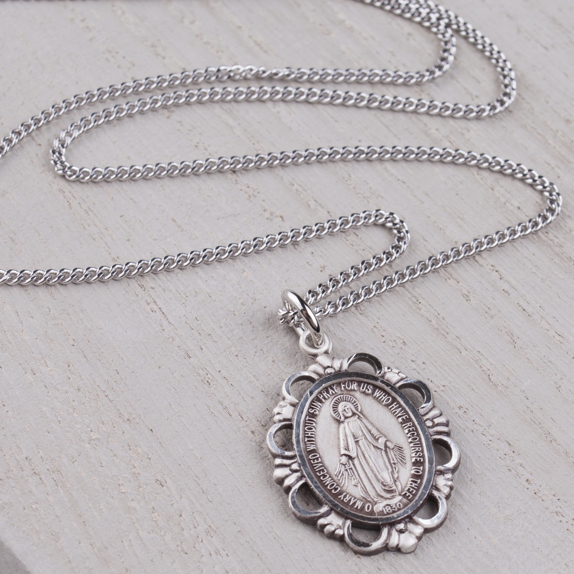 Sterling Silver Miraculous Pendant On 18 Inch Chain