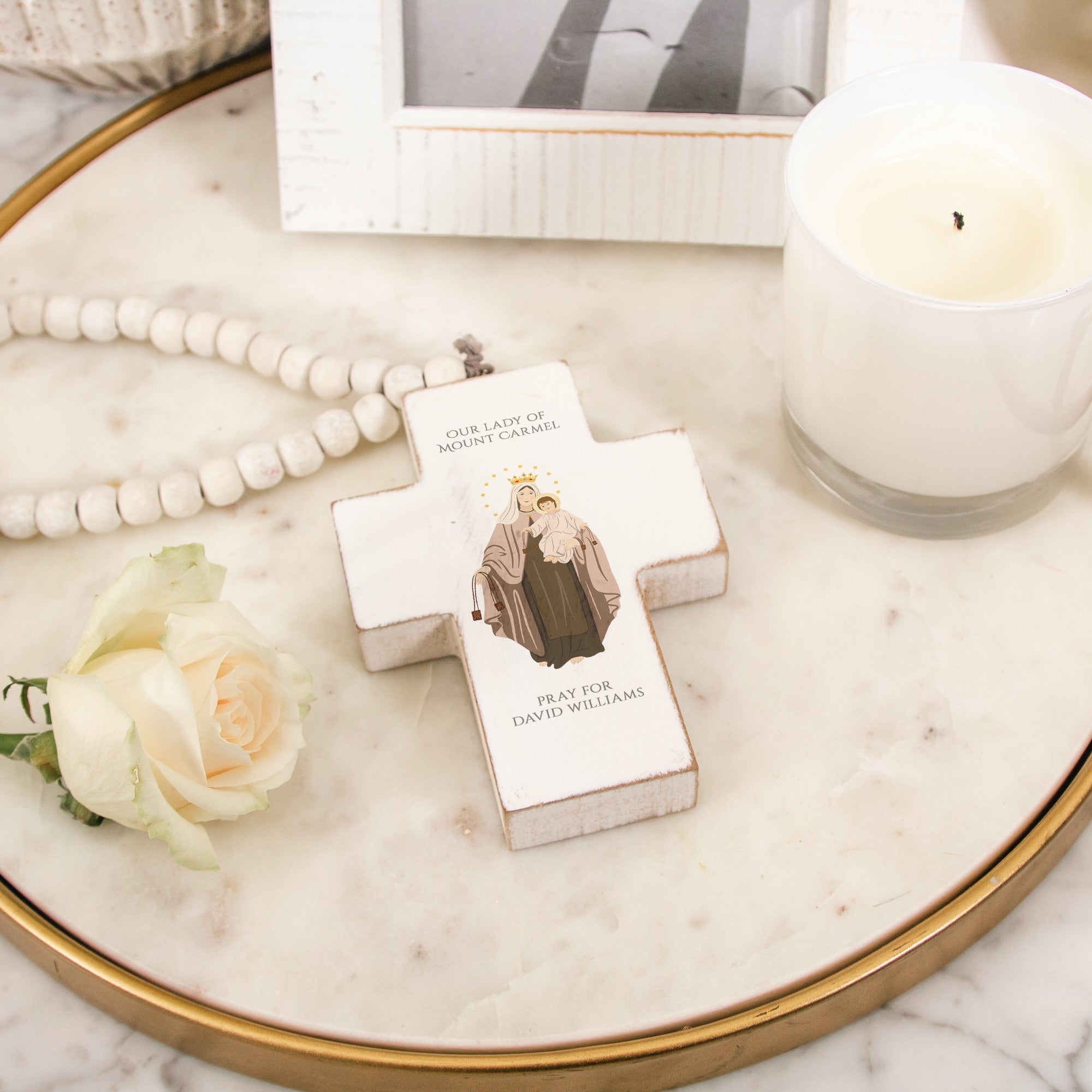 Personalized Our Lady of Mount Carmel Hanging Cross