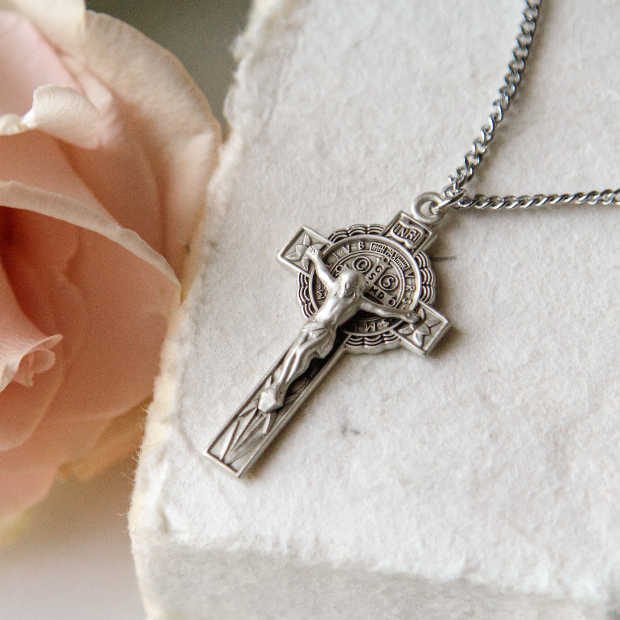 Sterling St. Benedict Jubilee Crucifix Necklace