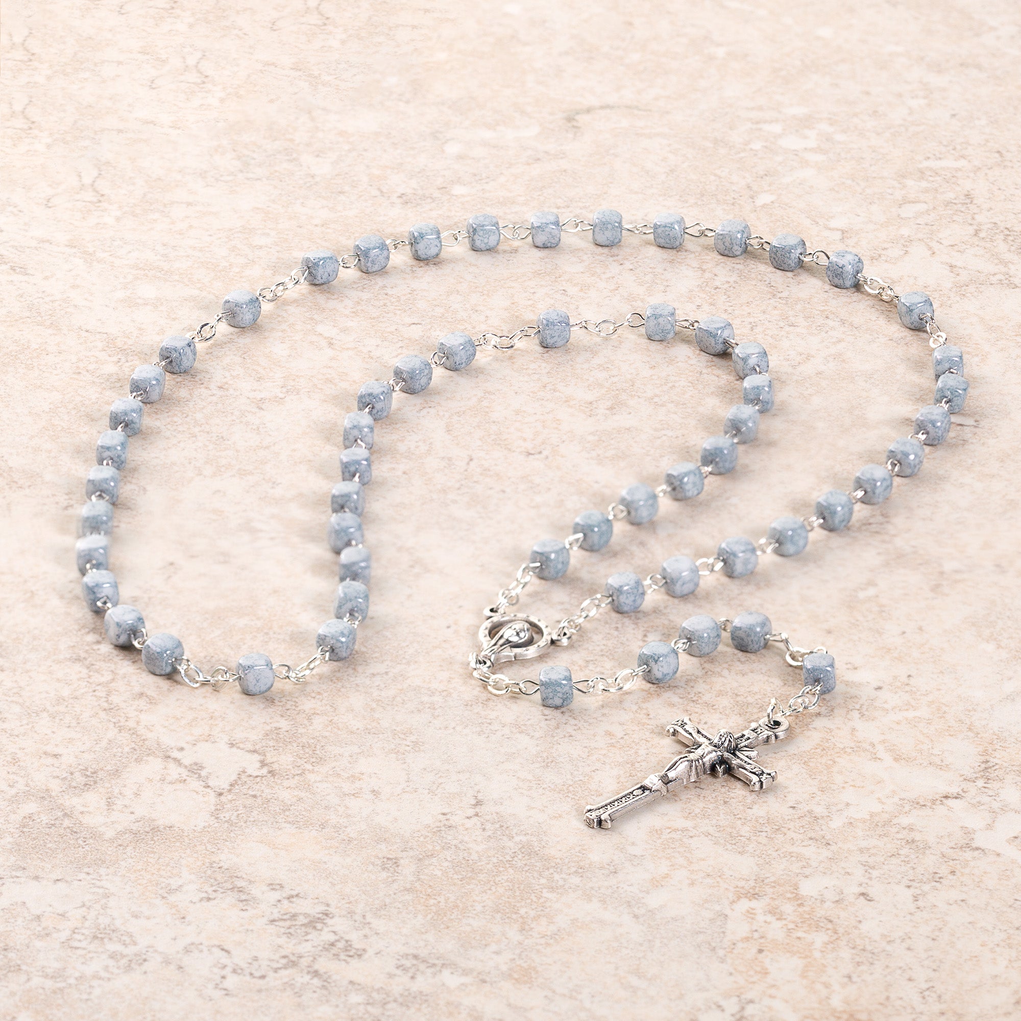 Blue Glass Cutout Marian Center Rosary