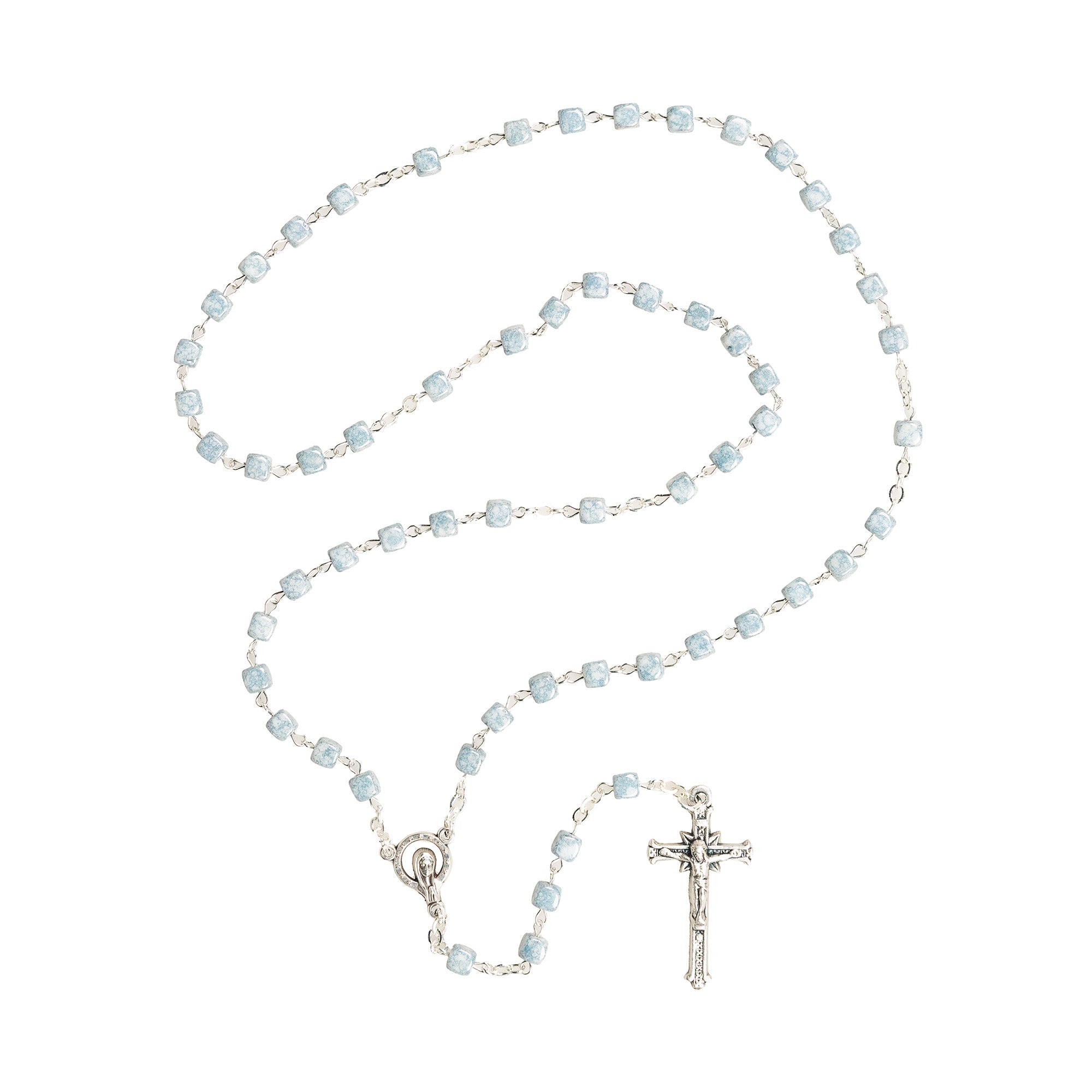 Blue Glass Cutout Marian Center Rosary