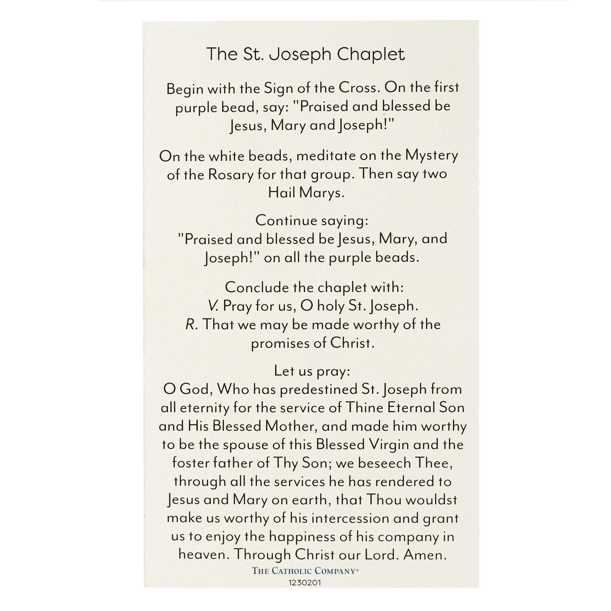 St. Joseph Chaplet Prayer Card