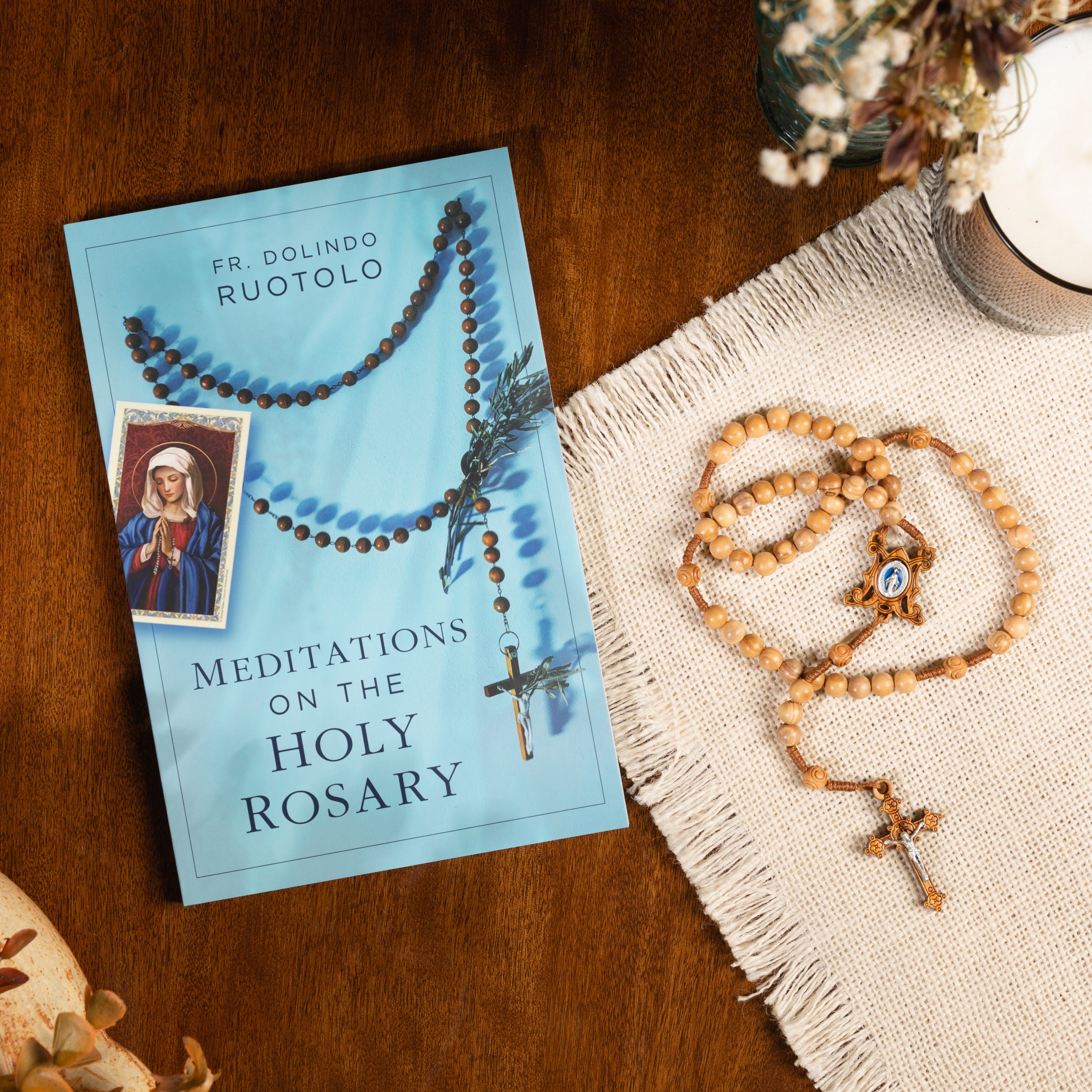 Meditations on the Holy Rosary and
Olive Wood Corded Miraculous Medal Rosary Gift Set