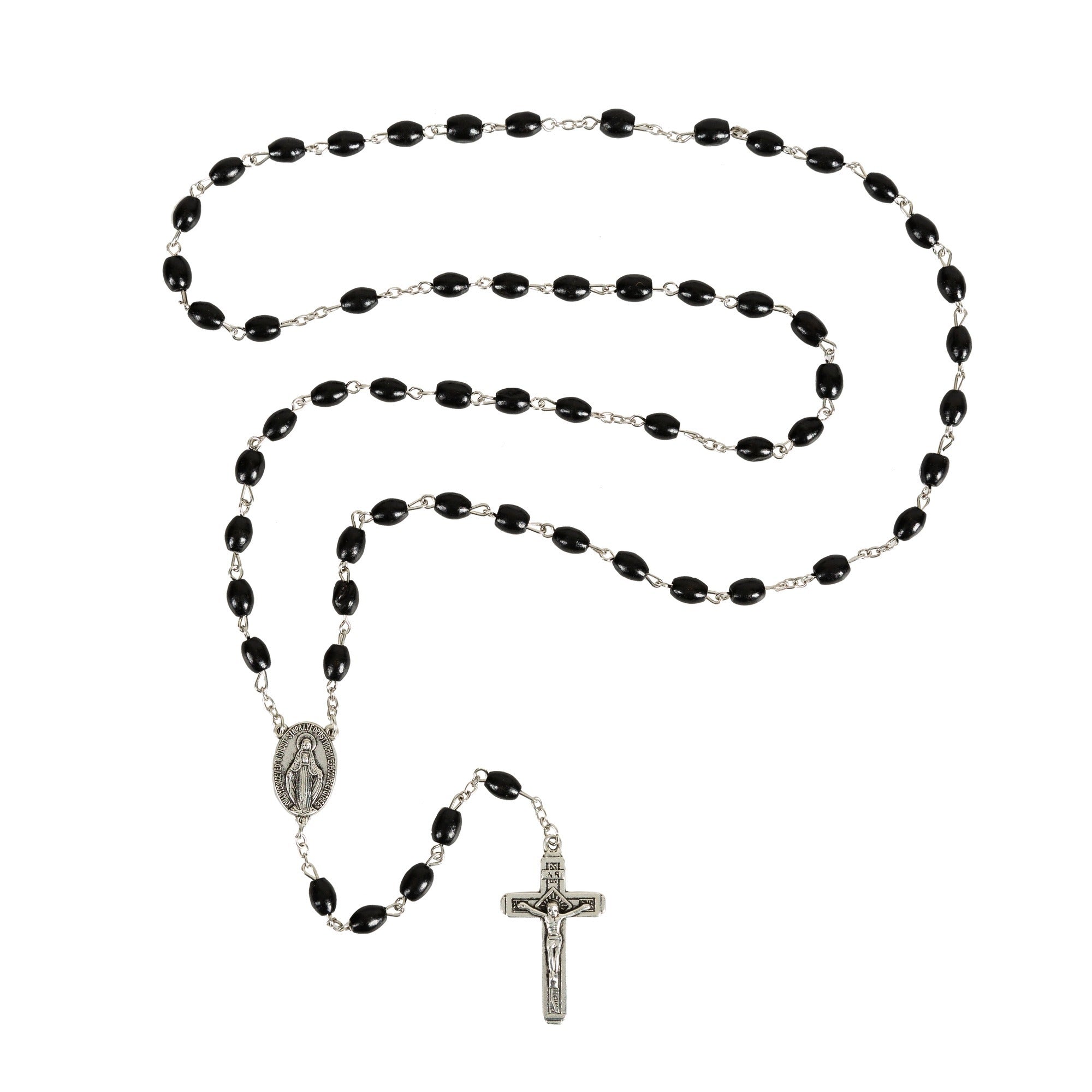 Black Wood Miraculous Medal Rosary
