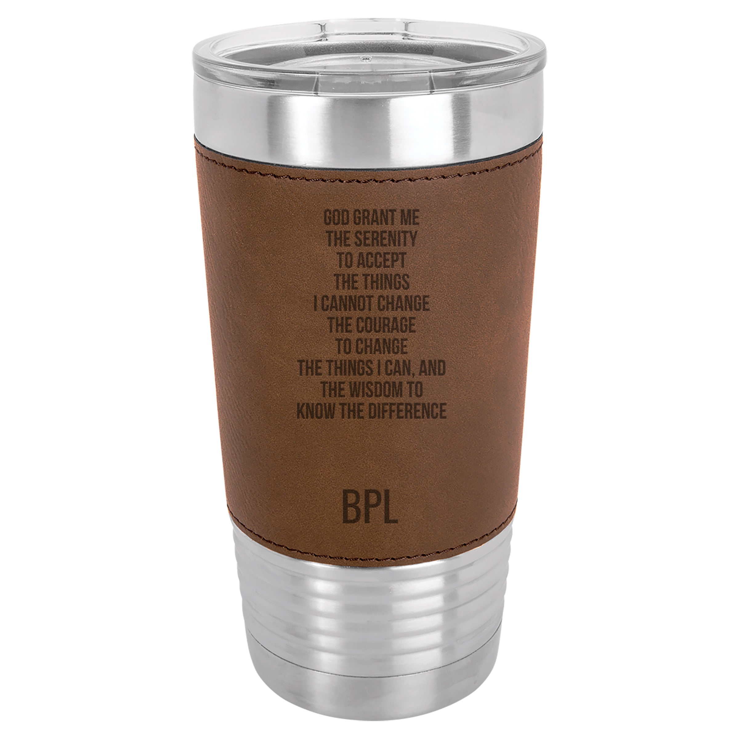 Personalized Serenity Prayer Stainless Steel & Leather Tumbler