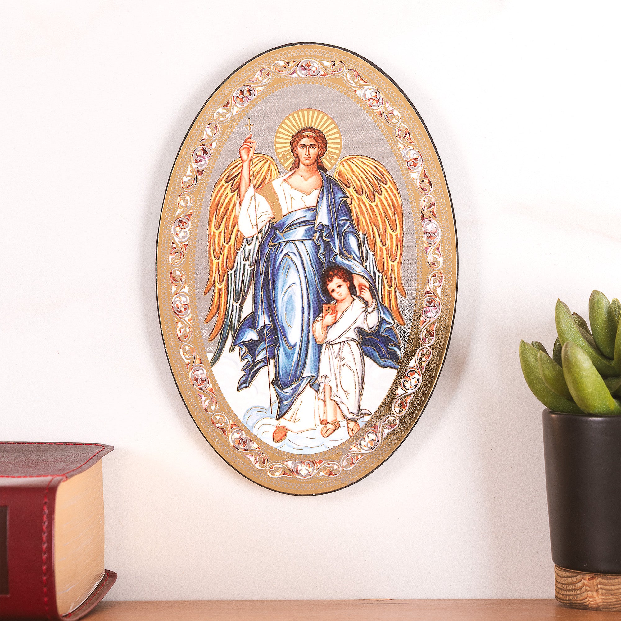 Oval Guardian Angel Icon Plaque - 7"
