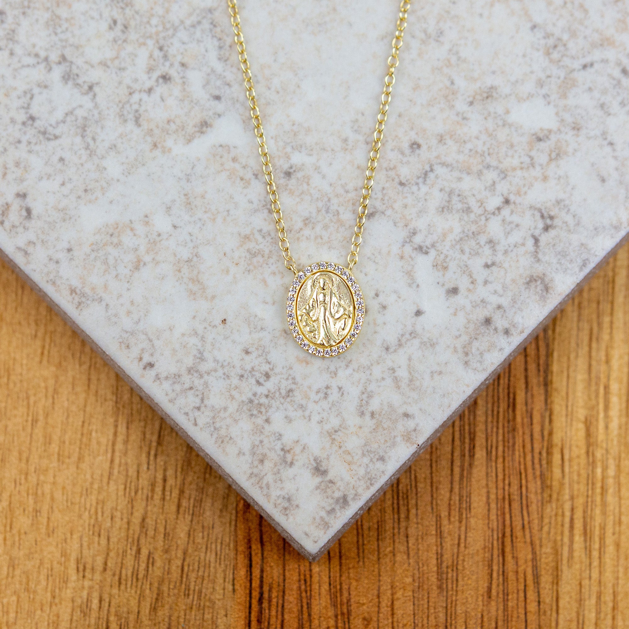 Dainty Shimmer Gold Over Sterling Silver Marian Necklace